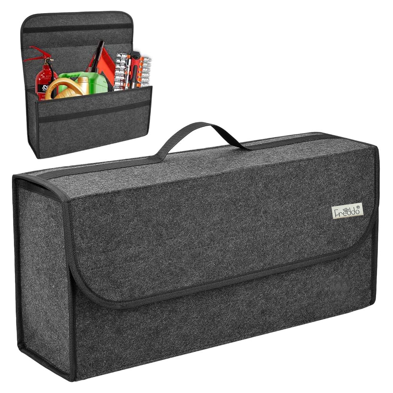 FREDDO Multipurpose Utility Bag For Car Boot Space Tools Accessories Storage Organizer Bag For Mini Vehicles And SUV Car - Rectangle, Black Color, Pack of 1 Piece