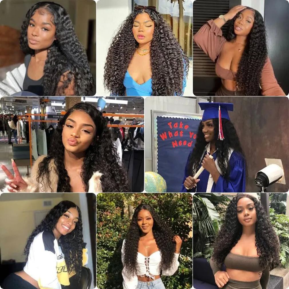 12A Deep Wave Bundles 16 18 20 Inchs Human Hair Bundles 100% Unprocessed Brazilian Curly Wet Wavy Texture 3 Bundles Deep Wave Natural Black(300g)