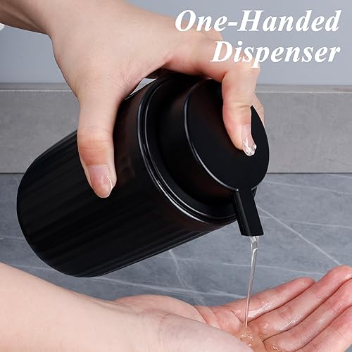 Miniatura 4 de BosilunLife Dispensador de jabón de manos para platos, dispensador de jabón líquido negro para baño, dispensador de platos de cocina de cerámica de