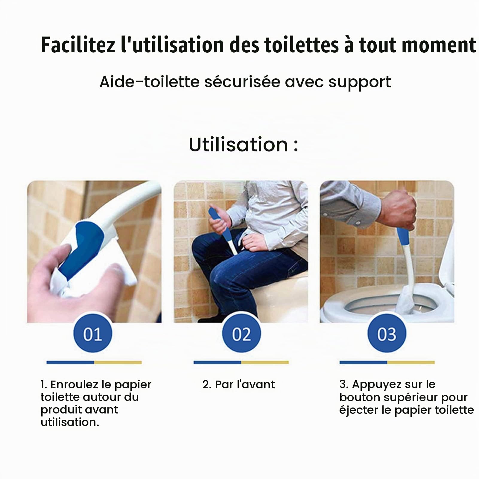 Aide à la Toilette pour Personnes âgées, Essuie Fesse Aide aux Toilettes Pinces pour Papier Toilette 40 cm de Long Toilette Poignée Pliable en Papier Toilette pour Femme Enceinte