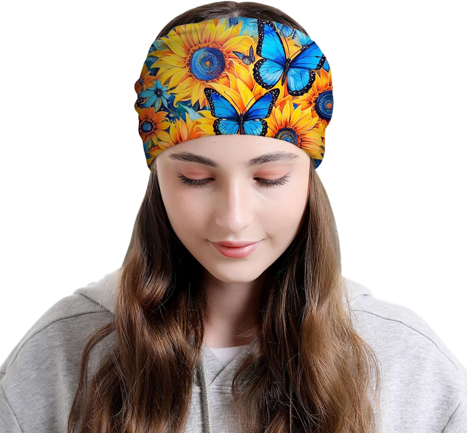 Turquoise Butterfly Women's Slouchy Beanie Hat Cute Turban Hats Cancer Headwear Caps Baggy Skull Sleep Scarf - Image 4