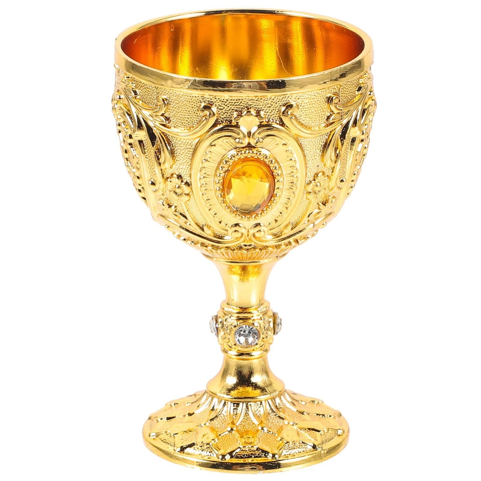 30ML Mini Chalice Gold Goblet Vintage Metal Shot Glasses Tiny Embossed Wine CupReusable Shatterproof Medieval Tableware for Home Bar Eid Ramadan Party Decor