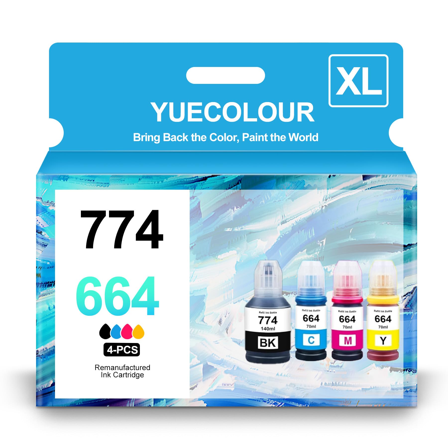 774 664 Ink Bottle Replacement for 664 774 Ink Refill Bottles High Yield to use with ET-2650, ET-16500, ET-4500, ET-2550, ET-3600, ET-2600 (Black,