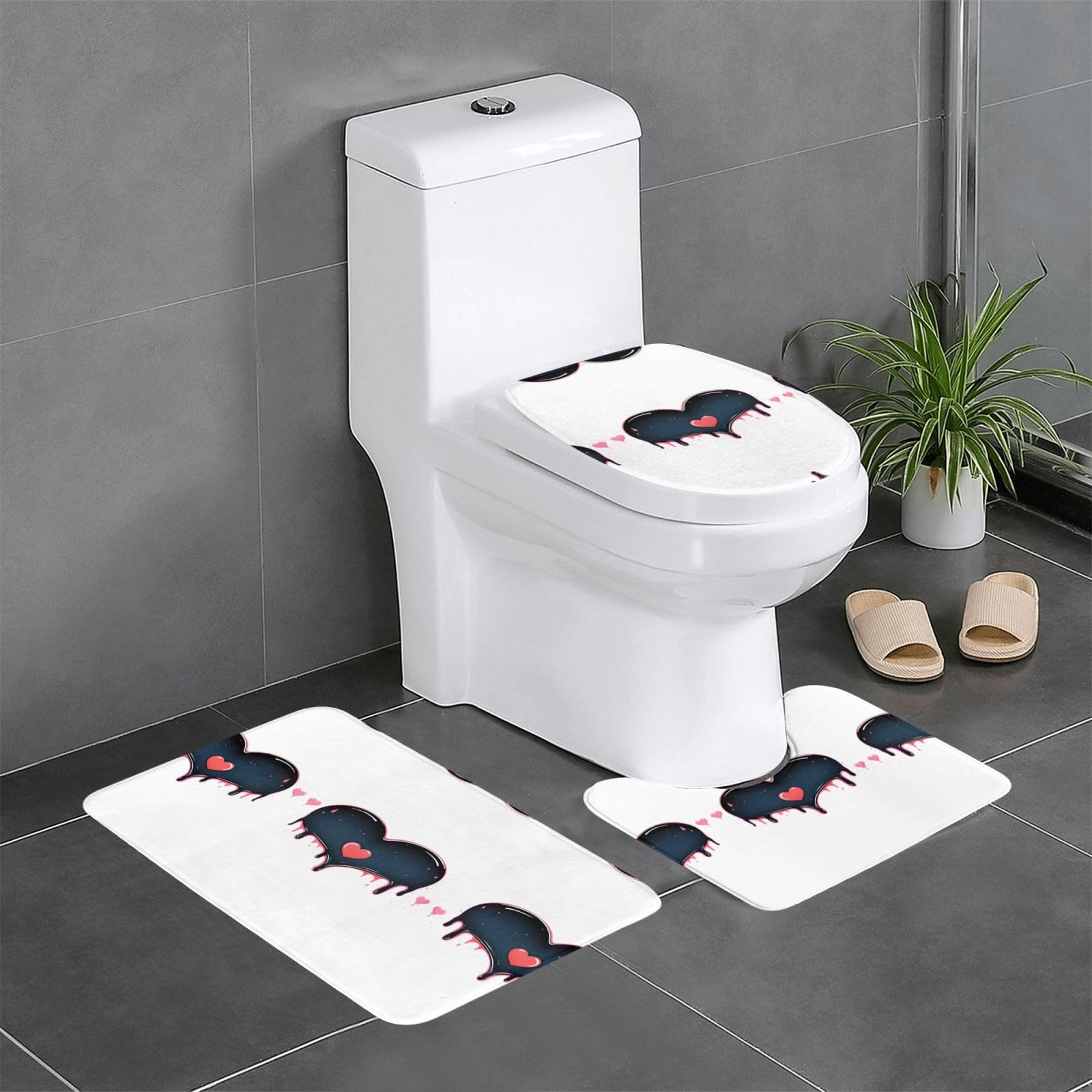 Tapis de salle de bain pour meuble-lavabo et WC ensemble déco moderne 3 pièces