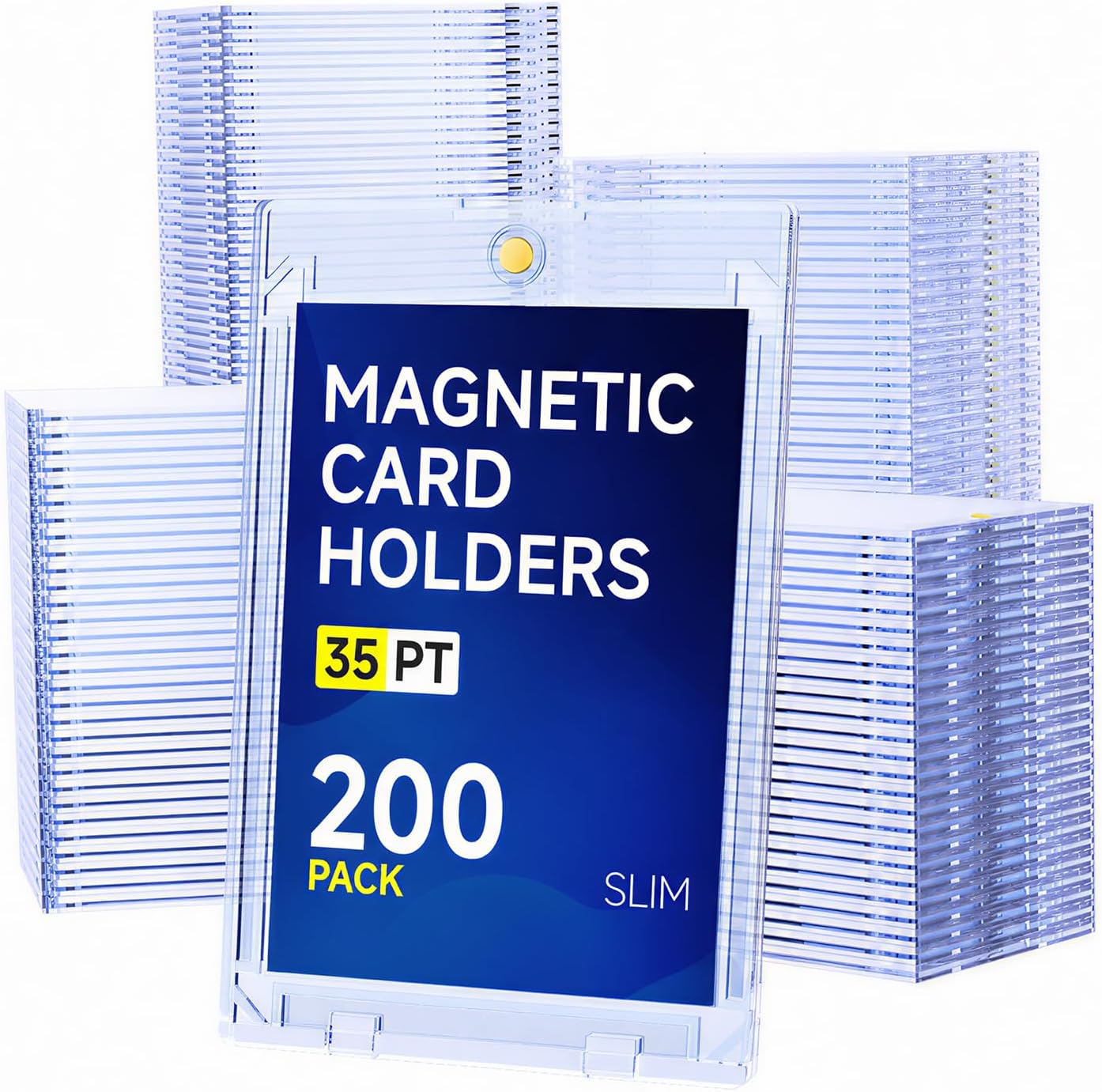 200ct Magnetic Card Holder, 35pt Slim One Touch Card Holder, Hard Plastic U-V Protectors, Mag Hard Case for Trading, Sports, Game, Football, Baseball Cards