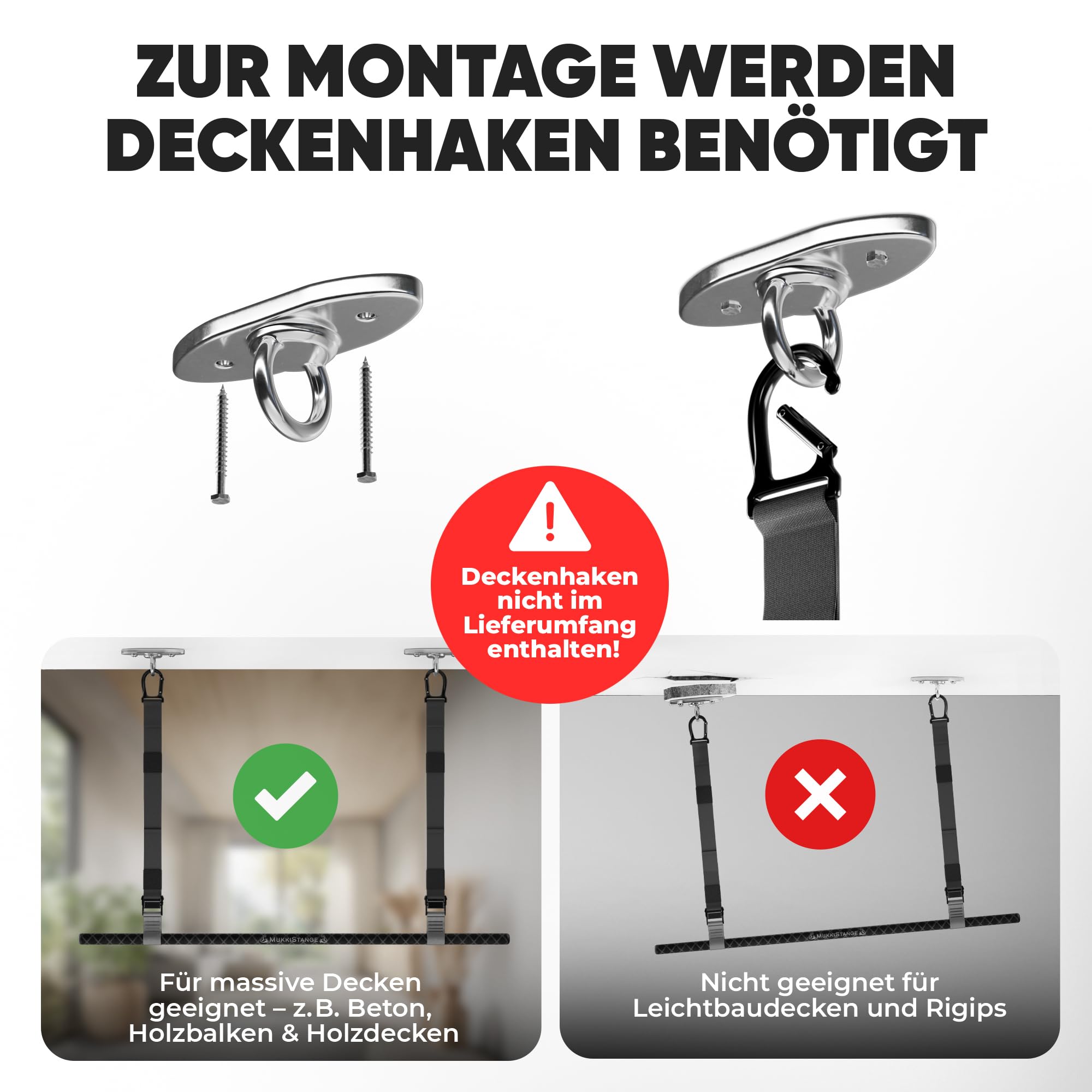 Klimmzugstange Decke, abnehmbar, höhenverstellbar, griffig, platzsparend, verstaubar, zum Aufhängen, geprüftes Fitnessgerät für Zuhause, sichere Pull-Up Bar mit Beinfreiheit
