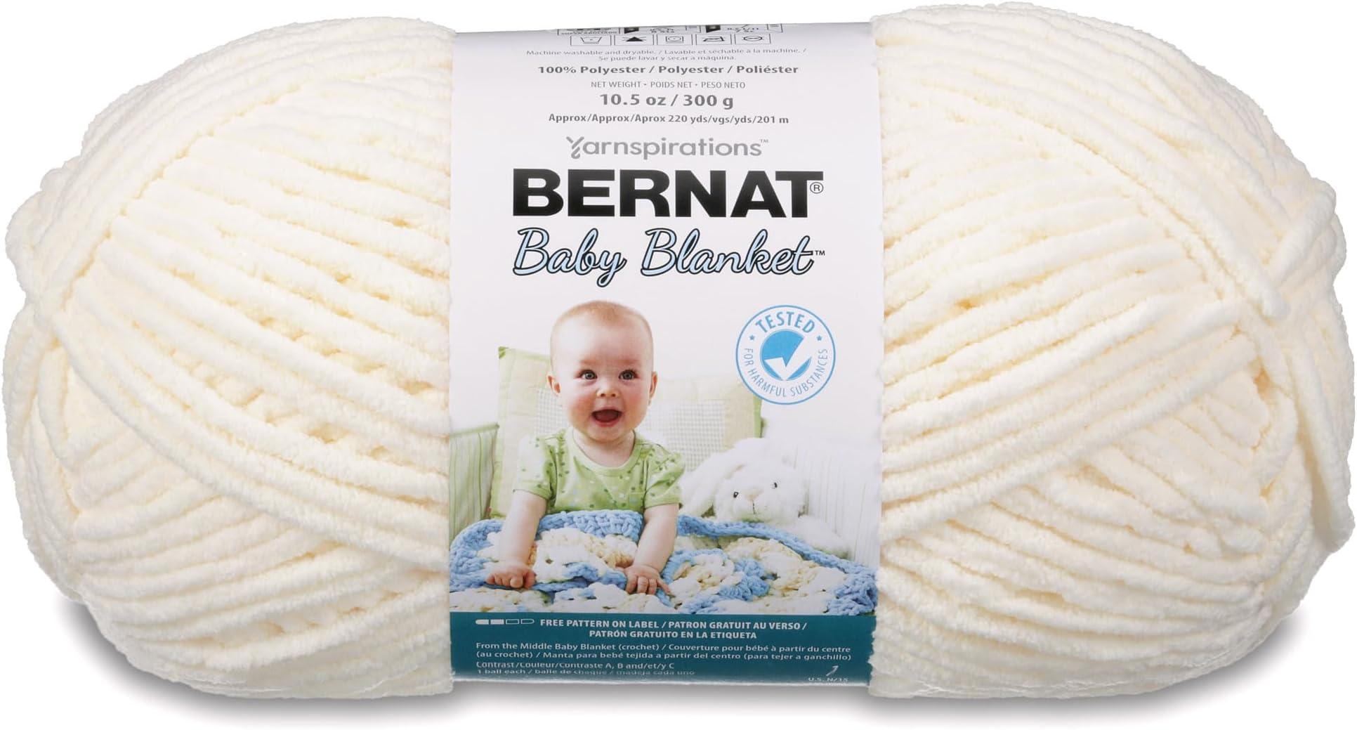 BABY BLANKET BB Vanilla Yarn - 1 Pack of 10.5oz/300g - Polyester - #6 Super Bulky - 220 Yards - Knitting/Crochet