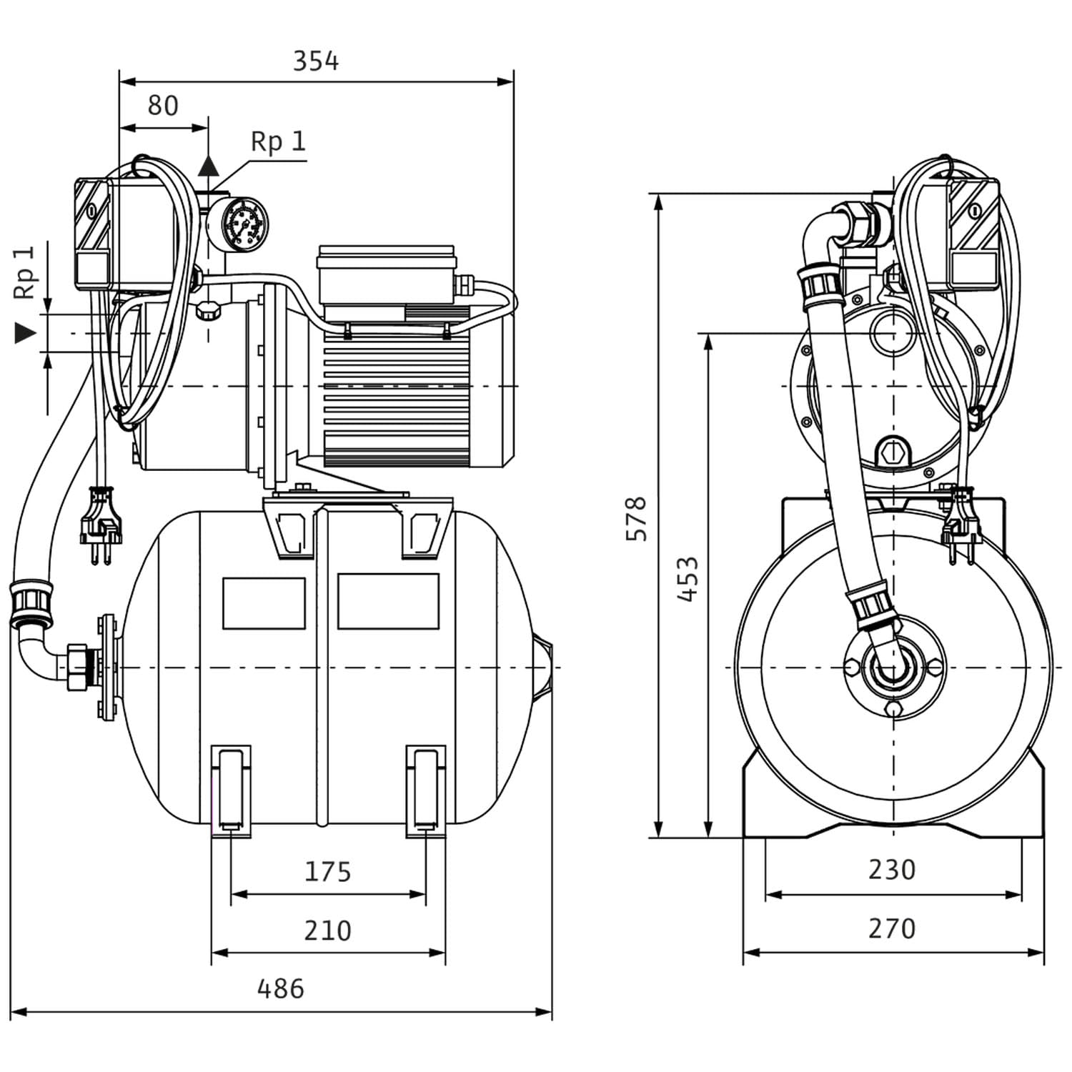 Wilo - Pompe eau froide - Surpresseur domestique mono WILO-JET HWJ 203 - Réservoir de 20 litres pour eaux claires