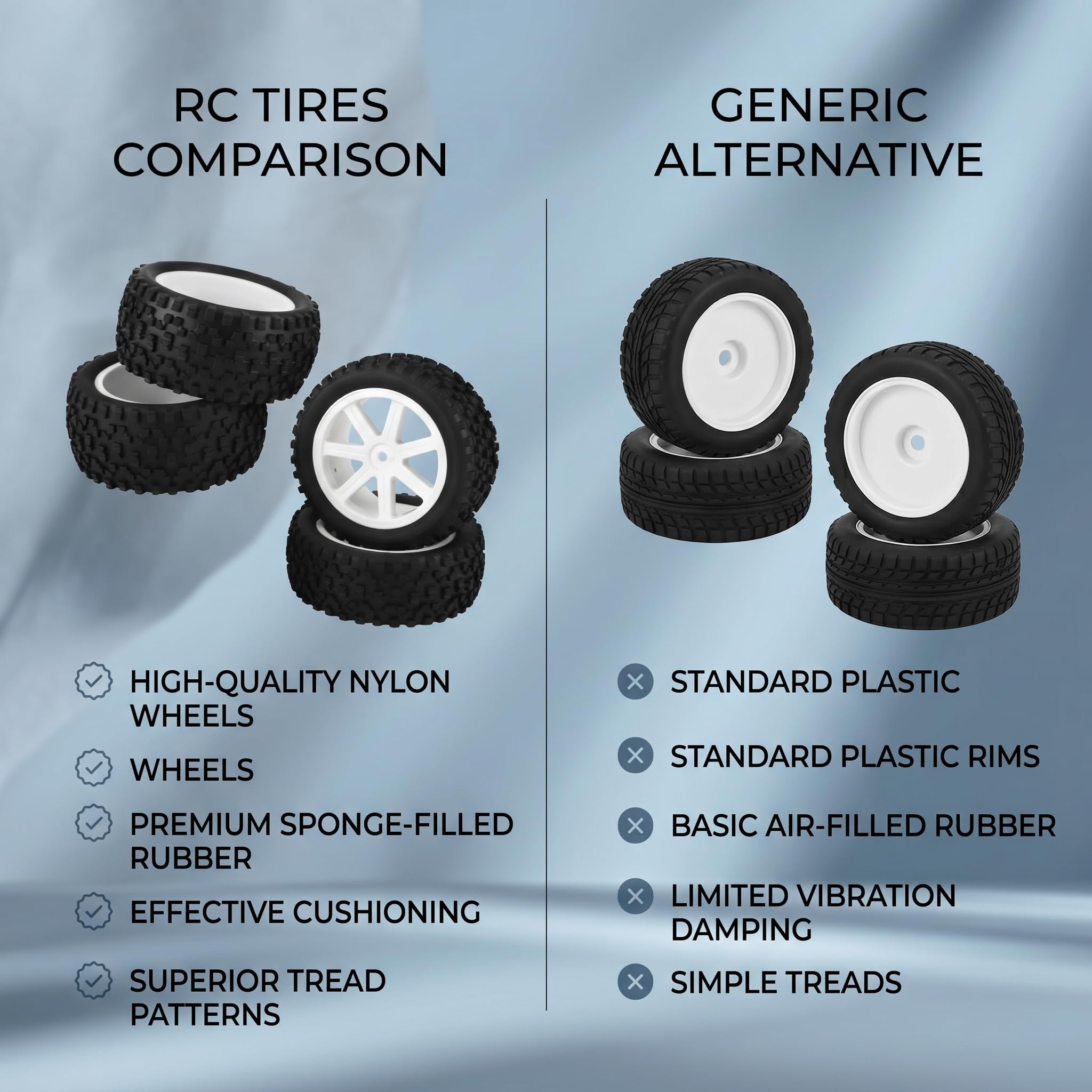 VGEBY1 4pcs RC Racing Tyre, Ruedas 1/10 RC Neumático de Coche Rubber Tire Wheel para ZD Racing LRP Traxxas Buggy Car Model Car Accessories Accesorios De Modelos