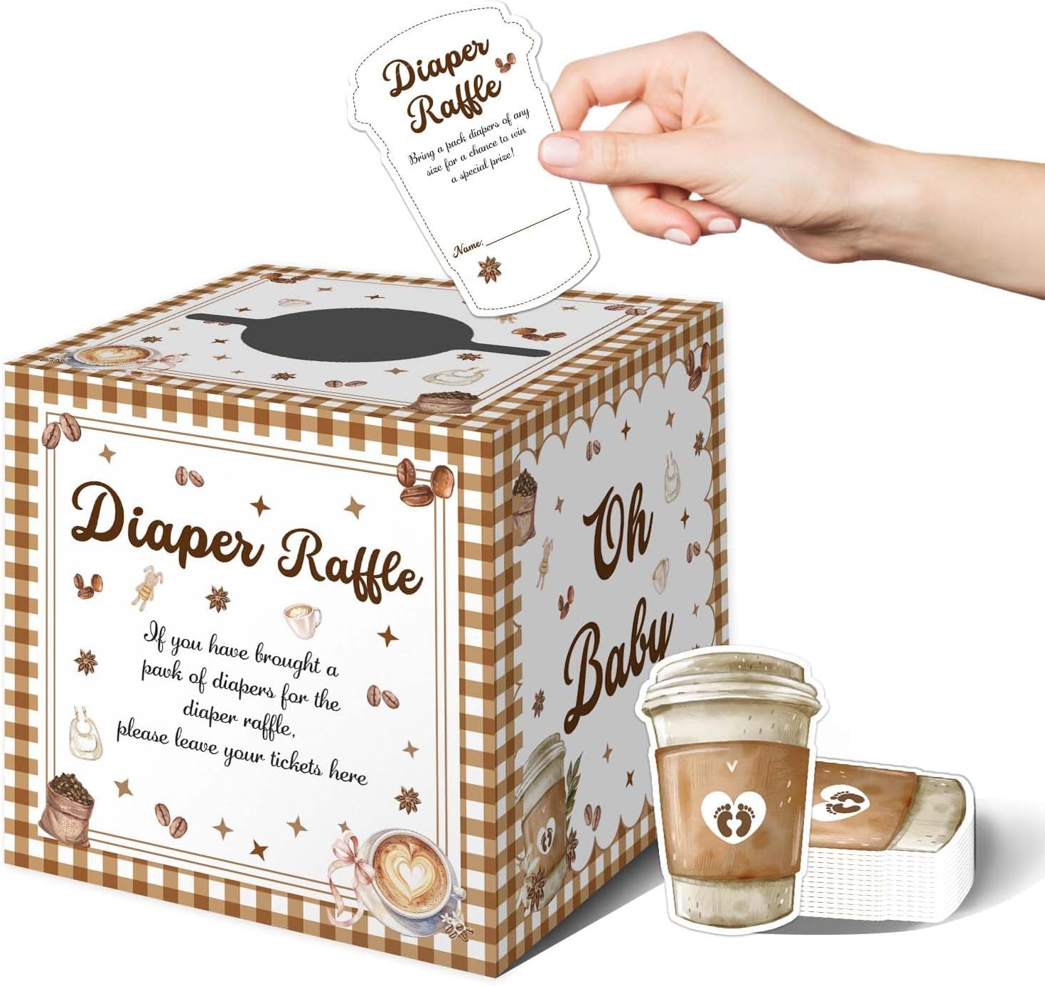 A Baby Is Brewing Baby Shower Decorations, 50Pcs Cards Diaper Raffle Box