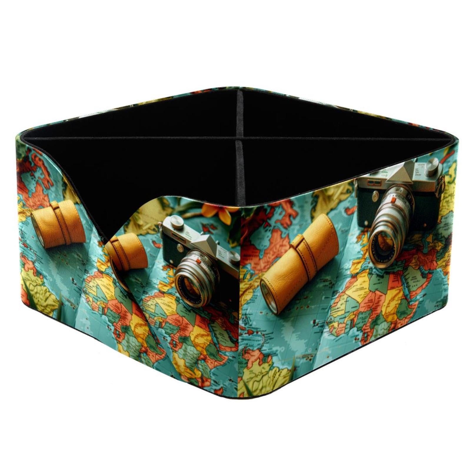 Boîte de rangement pour stylos et cosmétiques au motif carte de voyage