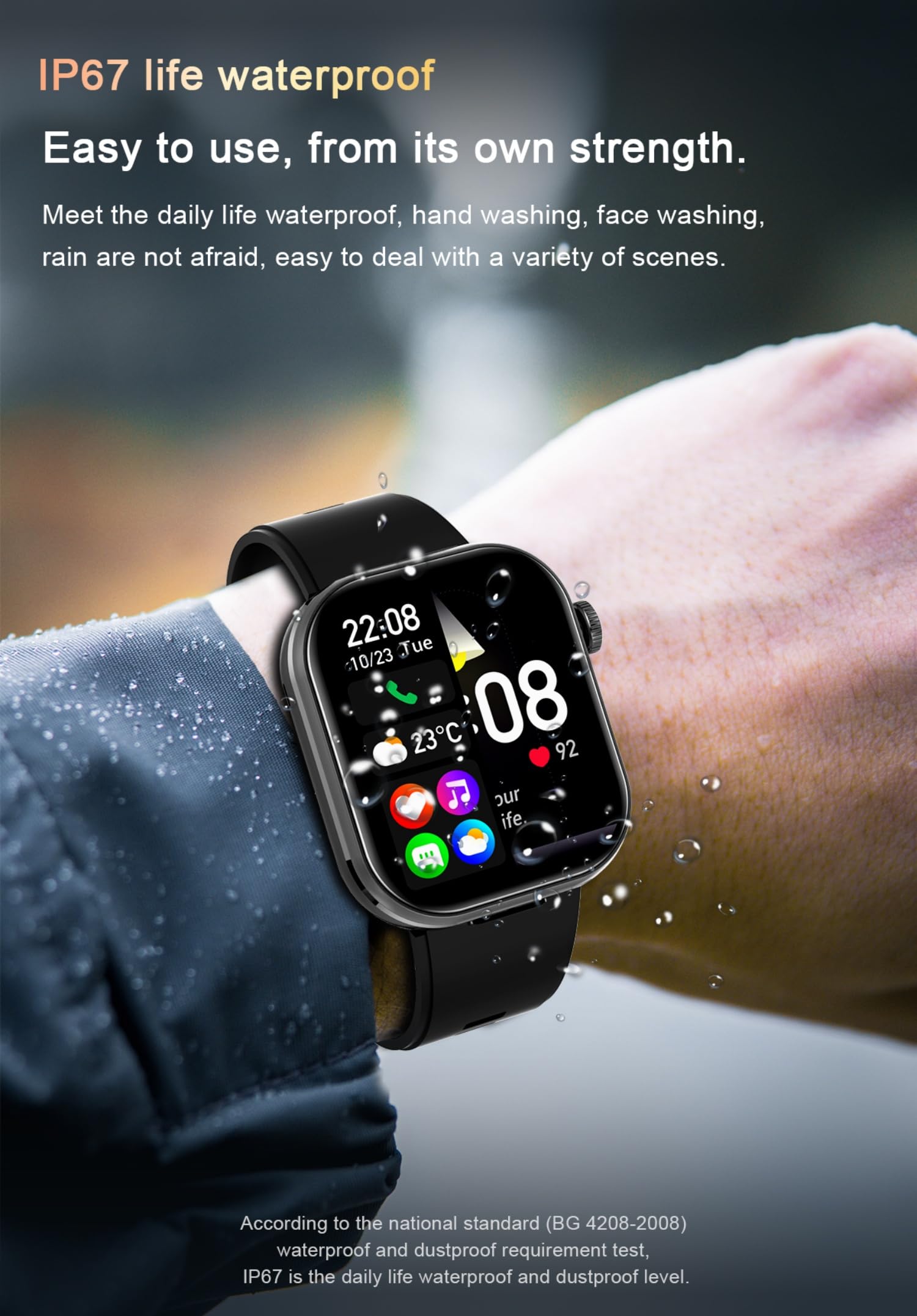 AIEK Inteligentny zegarek, wbudowane słuchawki Bluetooth, pulsometr / uśpienia / ciśnienia krwi, duży wyświetlacz dotykowy 2,02 cala, zegarek fitness do smartfona z systemem iOS, Android, zegarek
