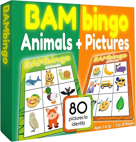 THE BAMBINO TREE Juego de bingo de animales e imágenes para niños, juego de mesa de aprendizaje a juego para edades de 3 a 6 años, preescolar,