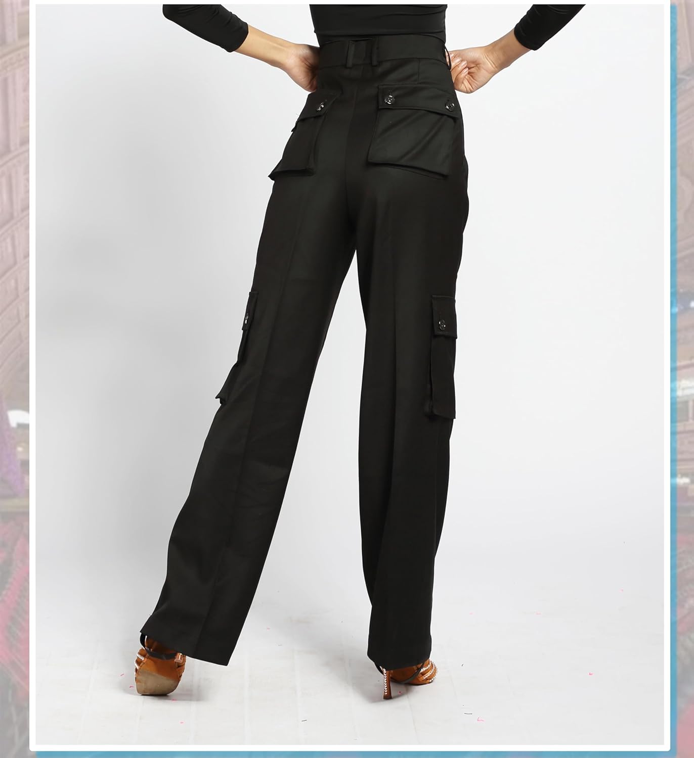SCGGINTTANZ G4005 Latin Modern Ballroom Dance Professional Straight Pocket Trousers Pants for Men and Women