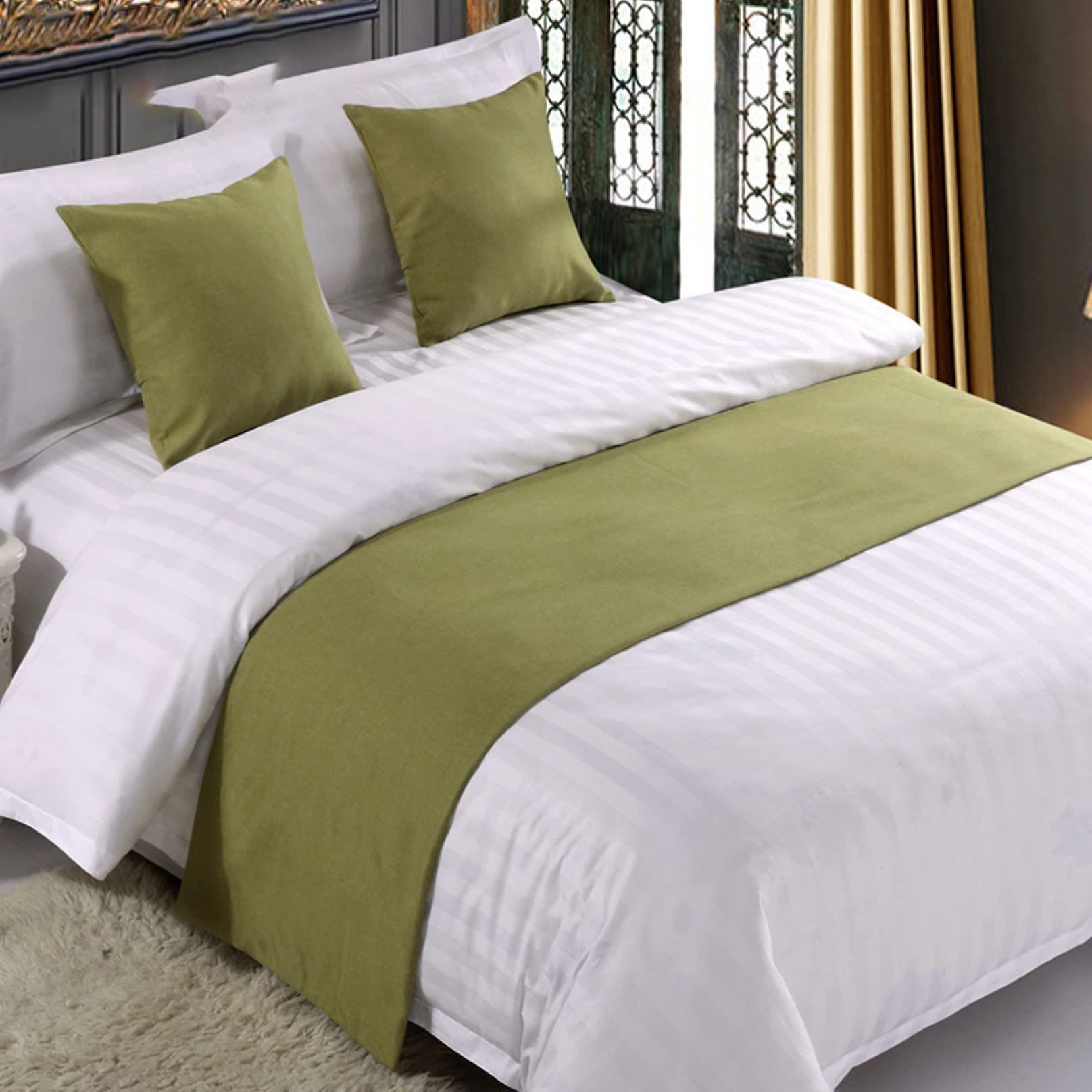 Bed Runner for Foot of Bed Bed Linen Bedspread Solid End Towel Cover Bedding Protection Bed Scarf for Hotel Bedroom Decor, Green 50 * 260cm