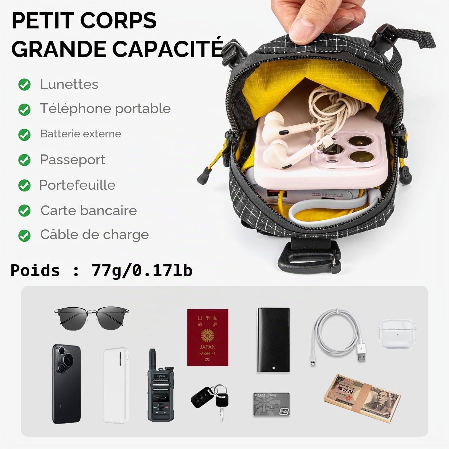 HIKEMAN Sac à dos imperméable avec bandoulière amovible, pour le sport, la randonnée, le camping (noir)