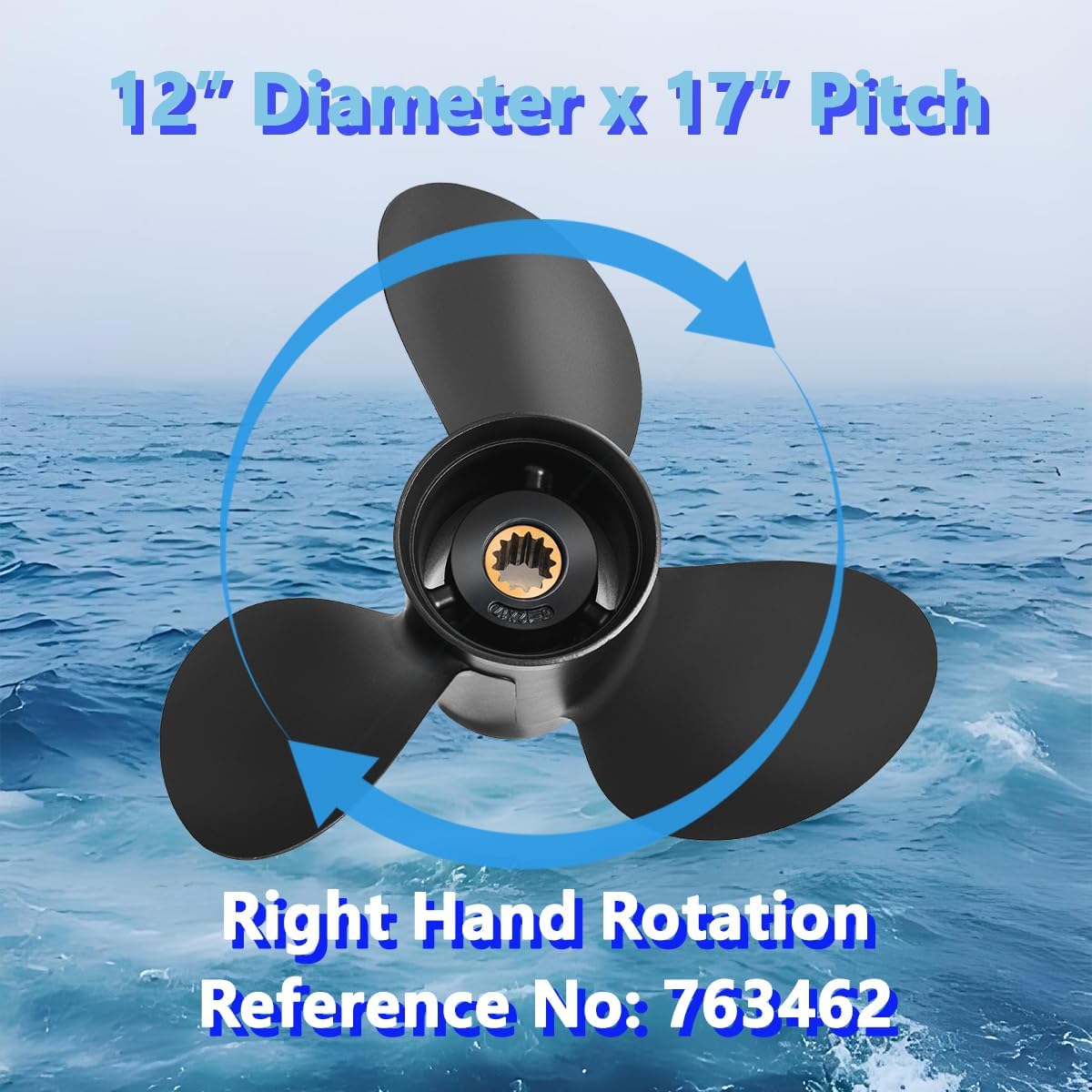 12 x 17 Aluminum Outboard Boat Propeller for BRP Johnson Evinrude OMC Stern Drive 40-70HP, 13 Spline Tooth, 763462, Compatible with Evinrude 40HP 48HP 50HP 55HP 60HP 65HP, RH