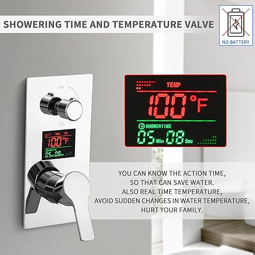 Miniatura 38 de SKOWLL Sistema de cabezal de ducha digital de 12 pulgadas, juego de mezclador de ducha de lluvia para baño, kit de grifo de ducha de montaje