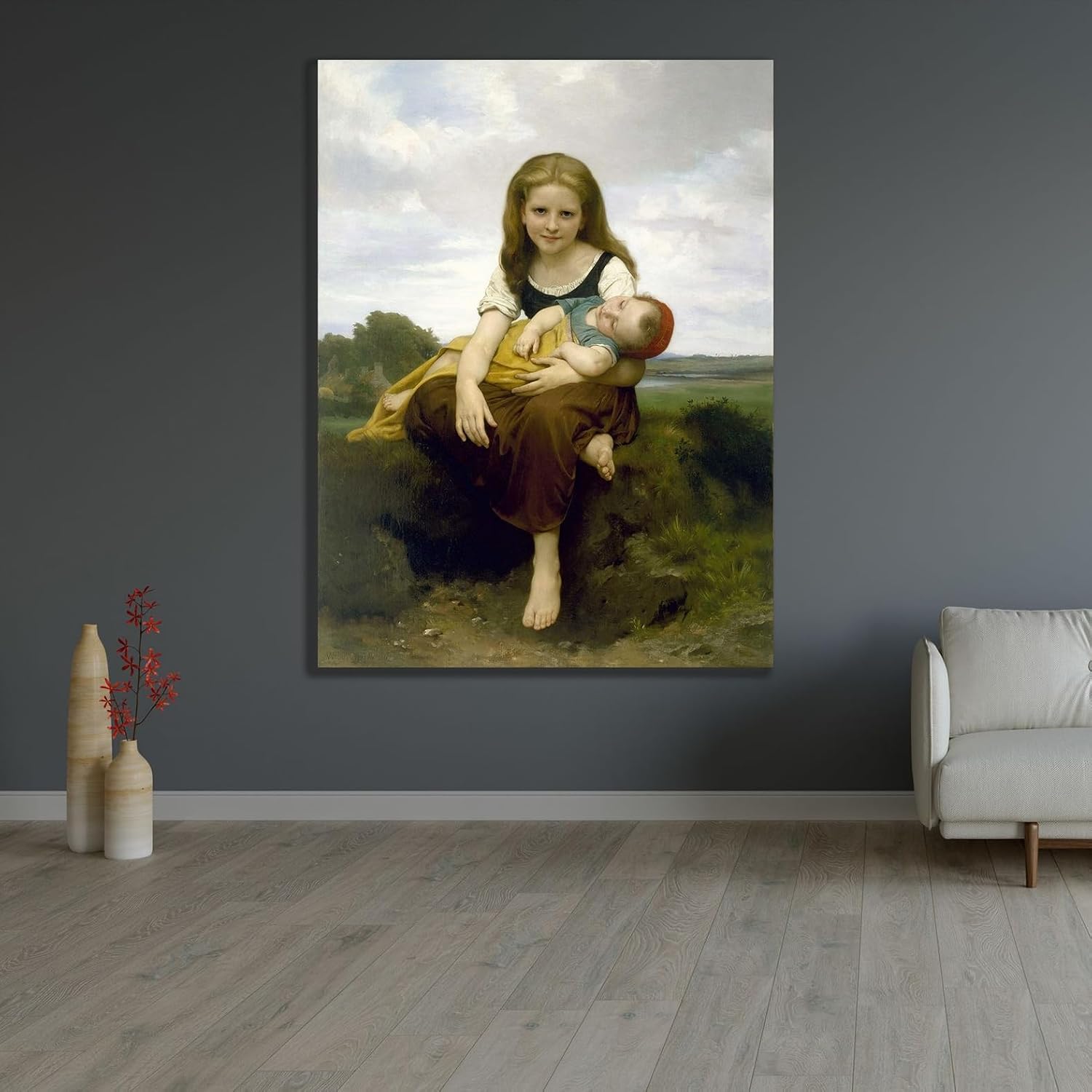 ArtDirect The Elder Sister Custom Framed Art Print Giclee Print or Canvas Options with Various Sizes and Customization by Bouguereau, William-Adolphe