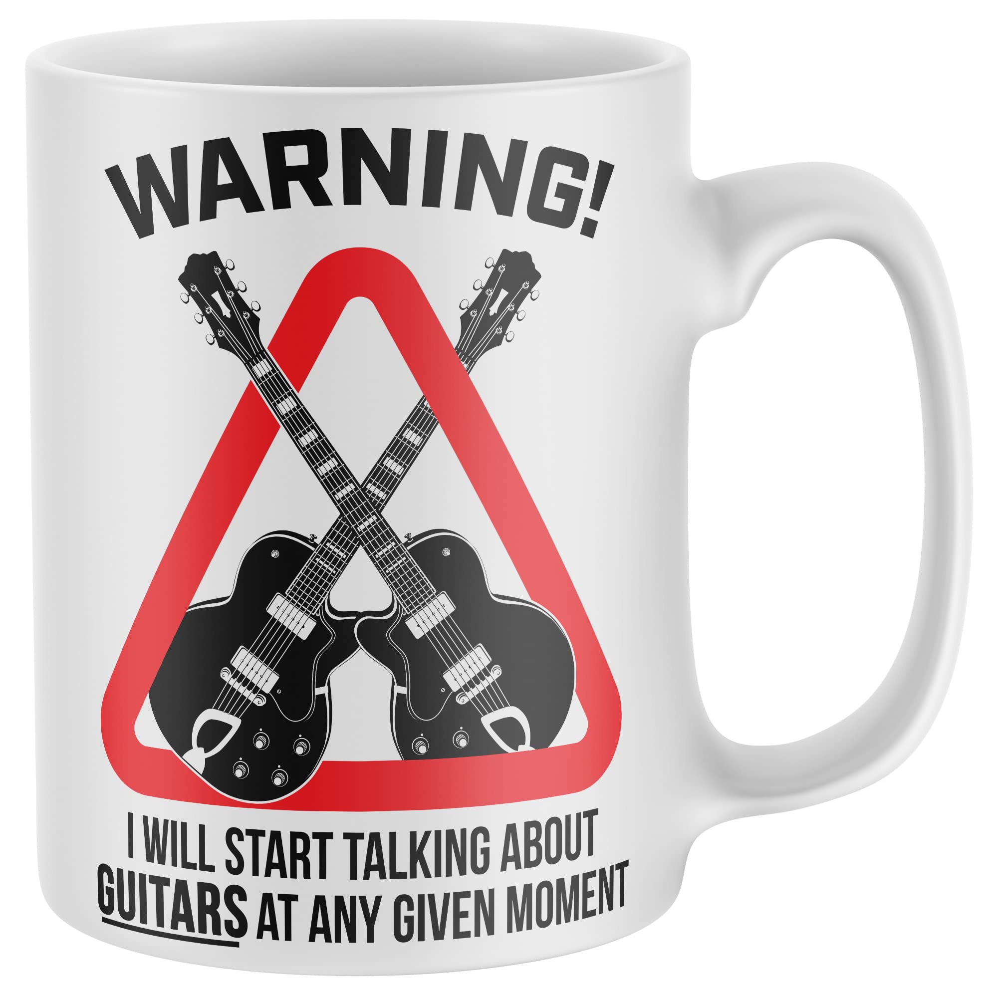Purple Print House Warning Will Talk About Guitars Mug, Funny Coffee Cup, Band Member Gifts for Him, Instrument Player Birthday Present Ideas For Dad or Son, One Size, White