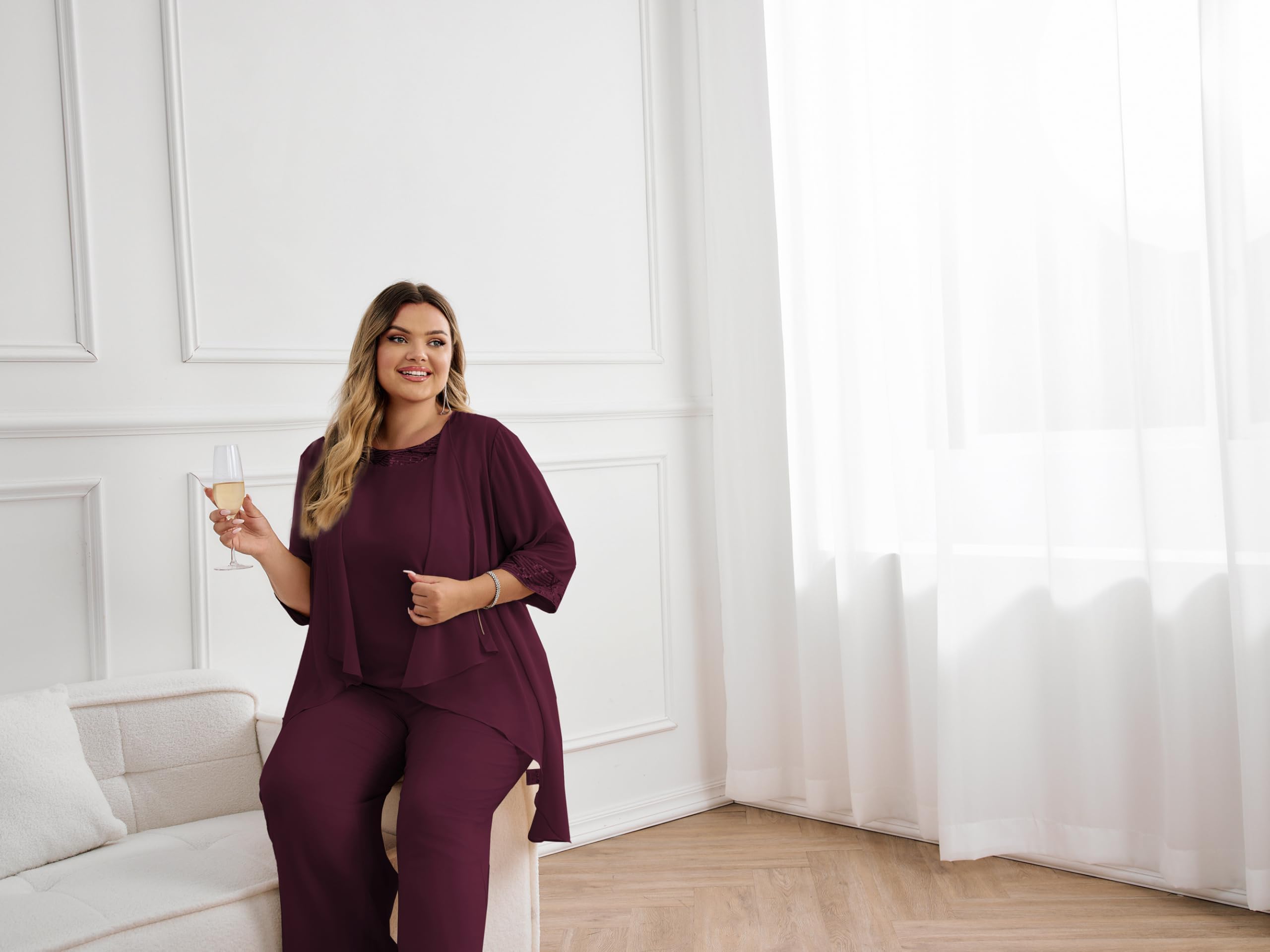 Hanna Nikole Conjunto de 3 piezas de chifón para madre de la novia, vestidos formales para invitados de boda, con chaqueta