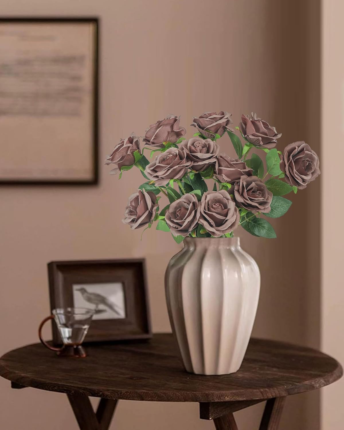 DuHouse 10pcs Fake Roses Artificial Silk Flowers Long Stems Bouquet for Arrangement Wedding Centerpiece Party Home Kitchen Decor(Mocha Brown) - Image 5