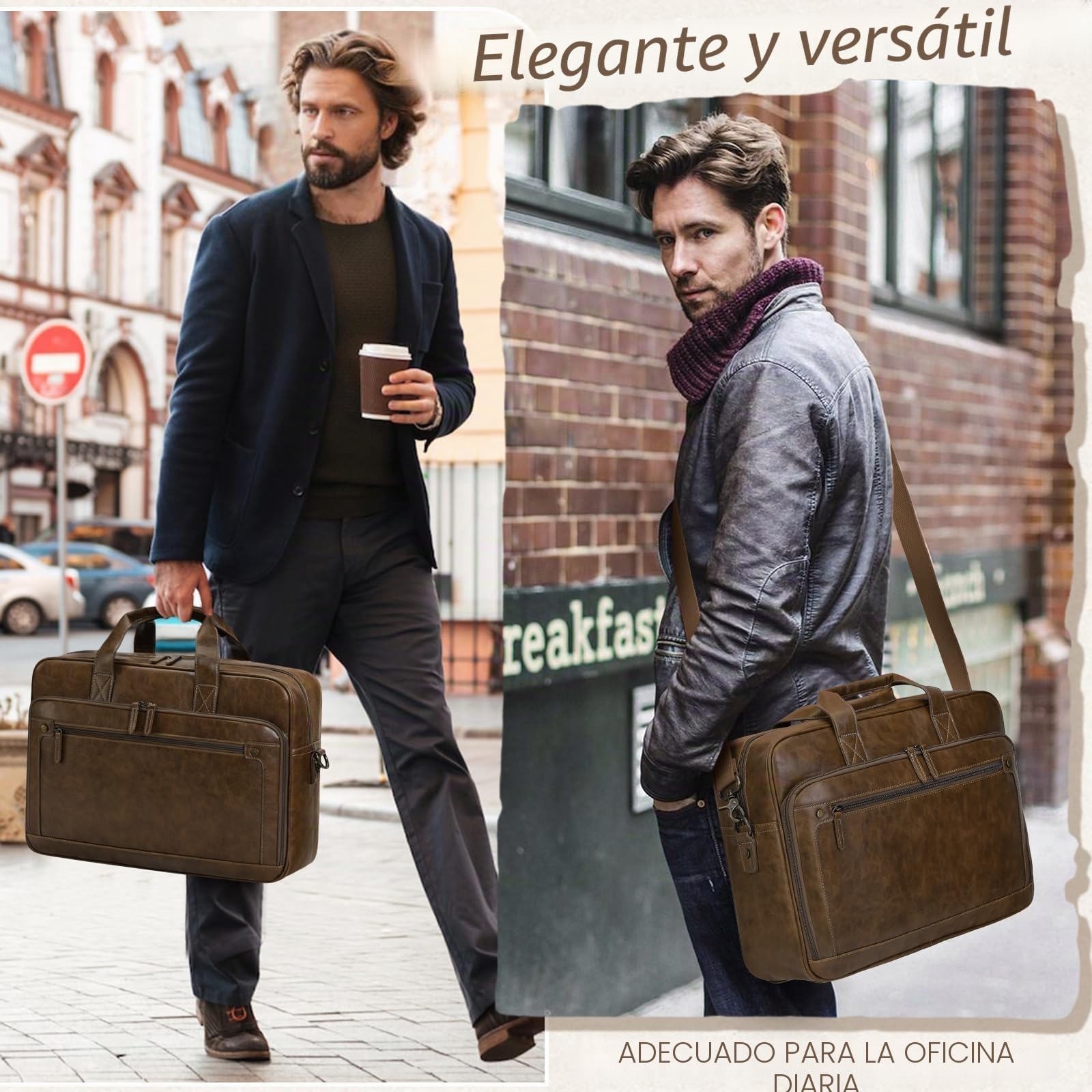 RAINSMORE Bolso Bandolera Hombre Impermeable Cuero Maletin Portatil 16 Pulgadas Vintage