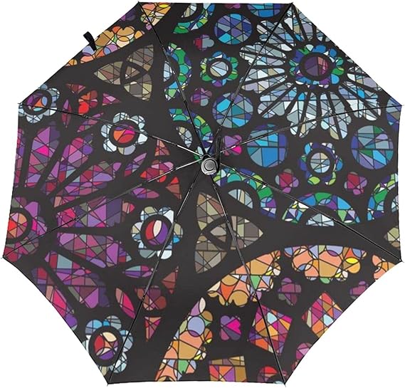 Amazon Co Jp 自動折りたたみ傘ステンドグラスのバラ窓防風 防水 耐紫外線性があり 晴れや雨の日に適していますユニセックス ファッション