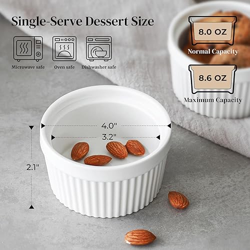 Miniatura 2 de DOWAN - Cazuelita de porcelana, para servir o para soufflé, Creme Brulee, de estilo clásico para hornear, juego de 6 Blanco