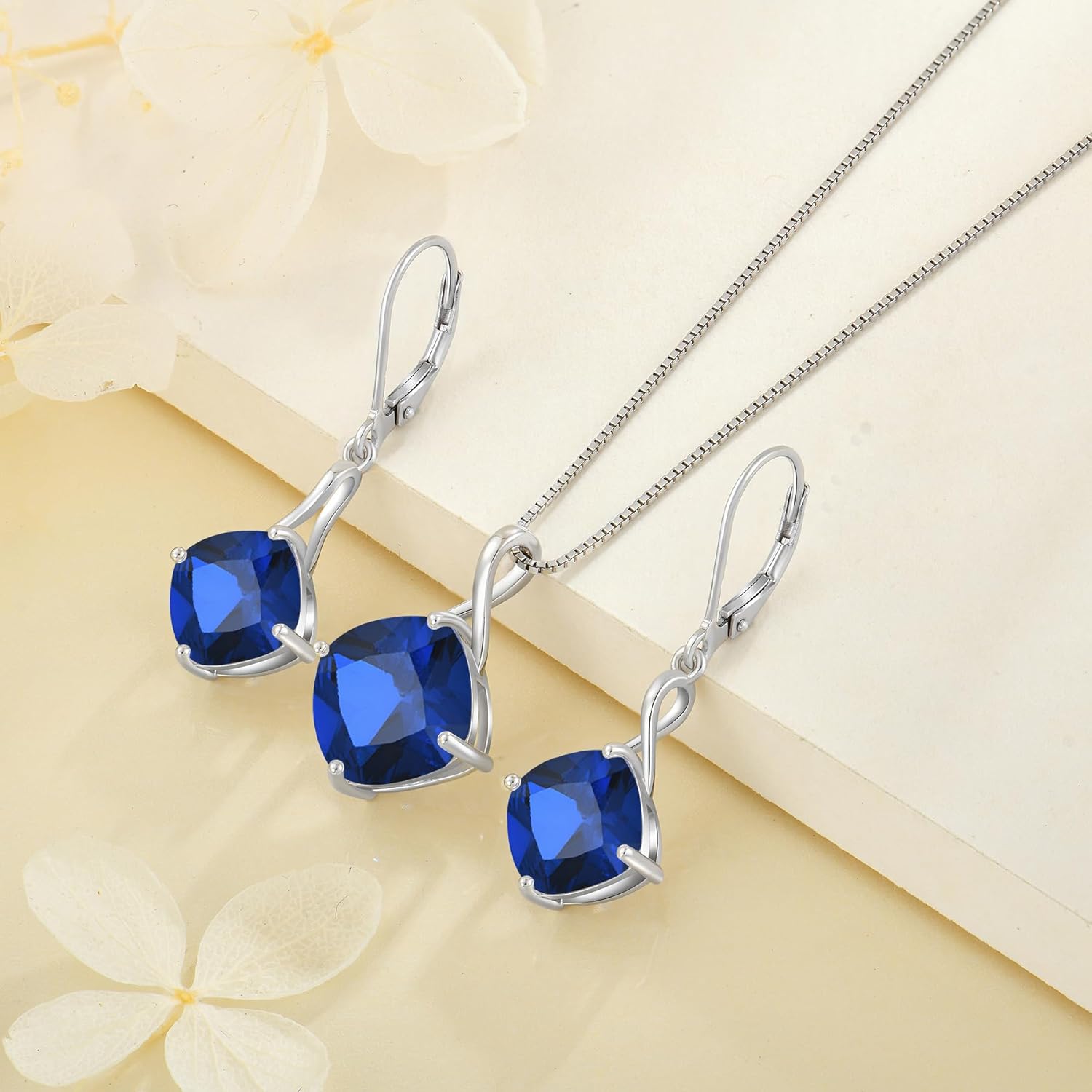 Square Cut Birthstone Necklace for Women Hypoallerg 925 Sterling Silver Cubic Zirconia Necklace Simple Jewelry for Her - Image 3