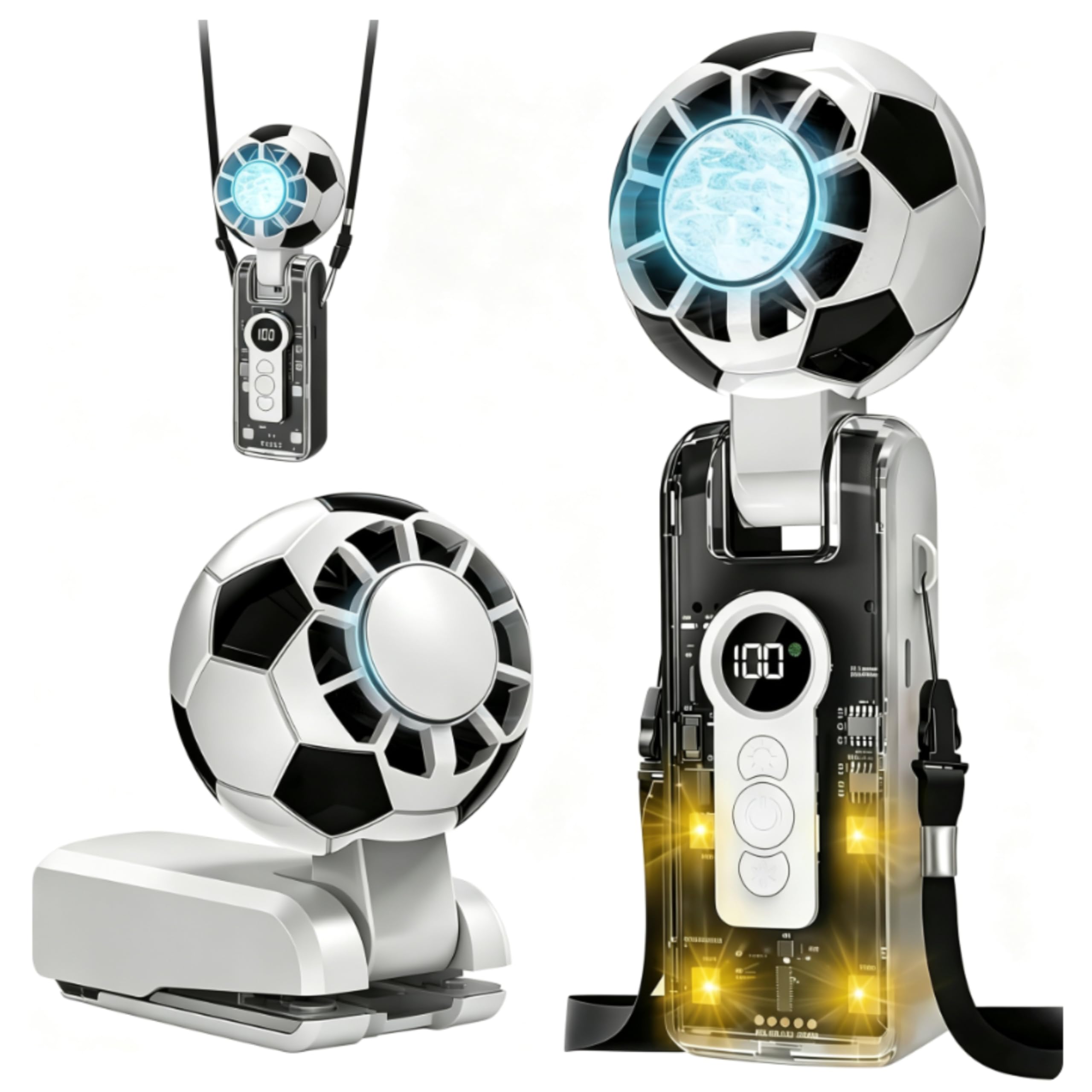 Verilux® Portable Handheld Turbo Fan with Ice Cooler, Soccer-Shaped USB Rechargeable Mini Fan, 3600mAh Battery, 5 Gear Wind, 4-Mode LED, 180° Foldable, 20H Max Runtime for Travel/Outdoor/Office-image-15