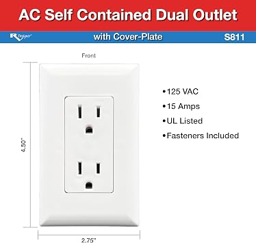 RV Designer S811 - Self-Contained Dual AC Outlet with Cover Plate, White