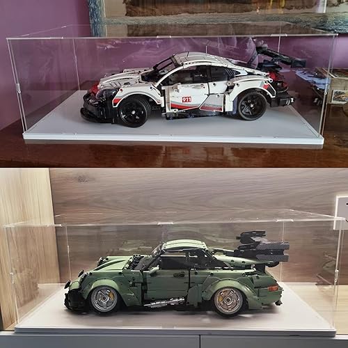 Miniatura 9 de Vitrina de acrílico transparente con base de madera blanca y plástico para Lego 42083 42096 42056, soporte de caja de protección a prueba de polvo