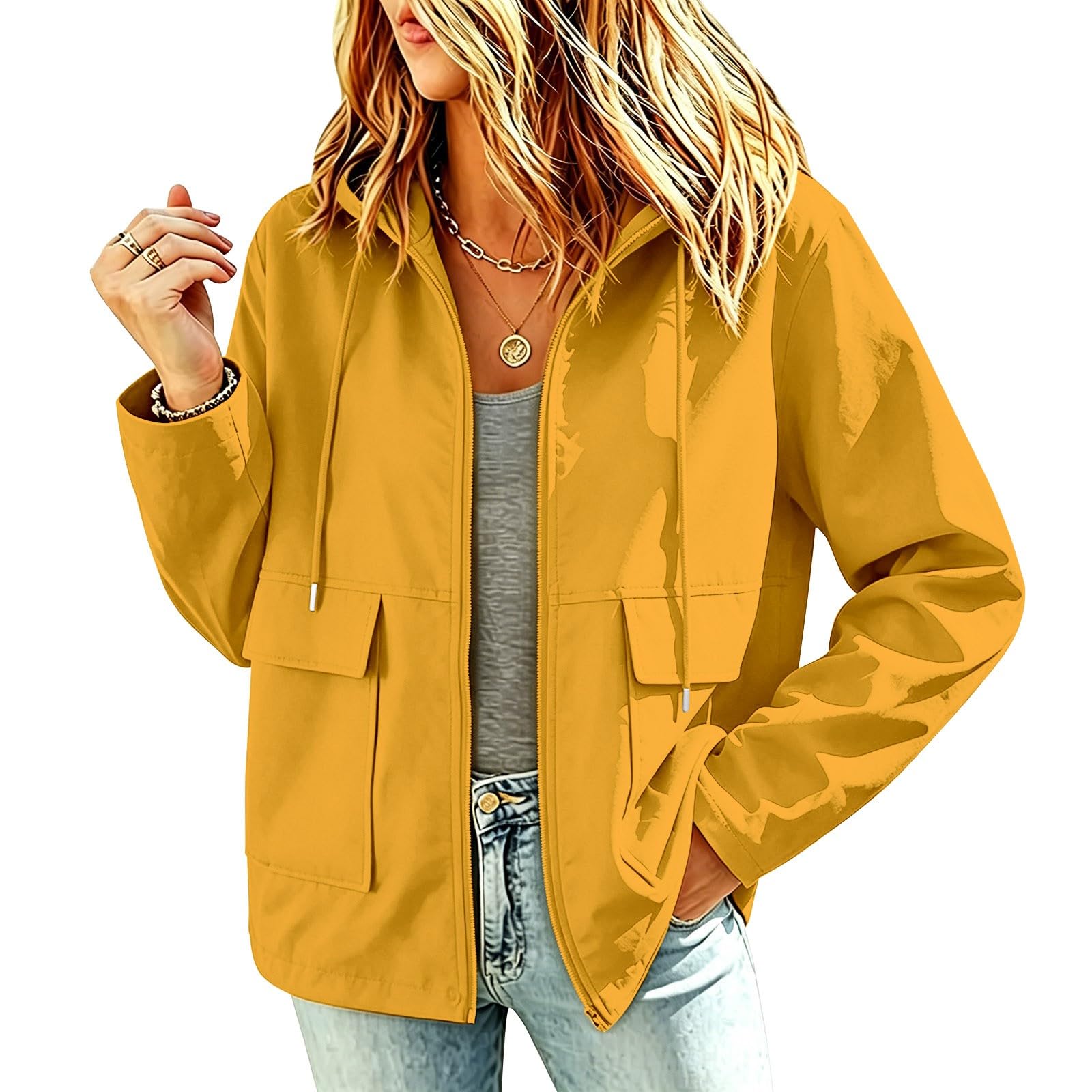 Chubasquero para mujer, resistente al agua, transpirable, chaqueta de entretiempo con capucha, chubasquero para trekking, chaqueta de softshell, plegable, deportiva, cortavientos, senderismo, chaqueta