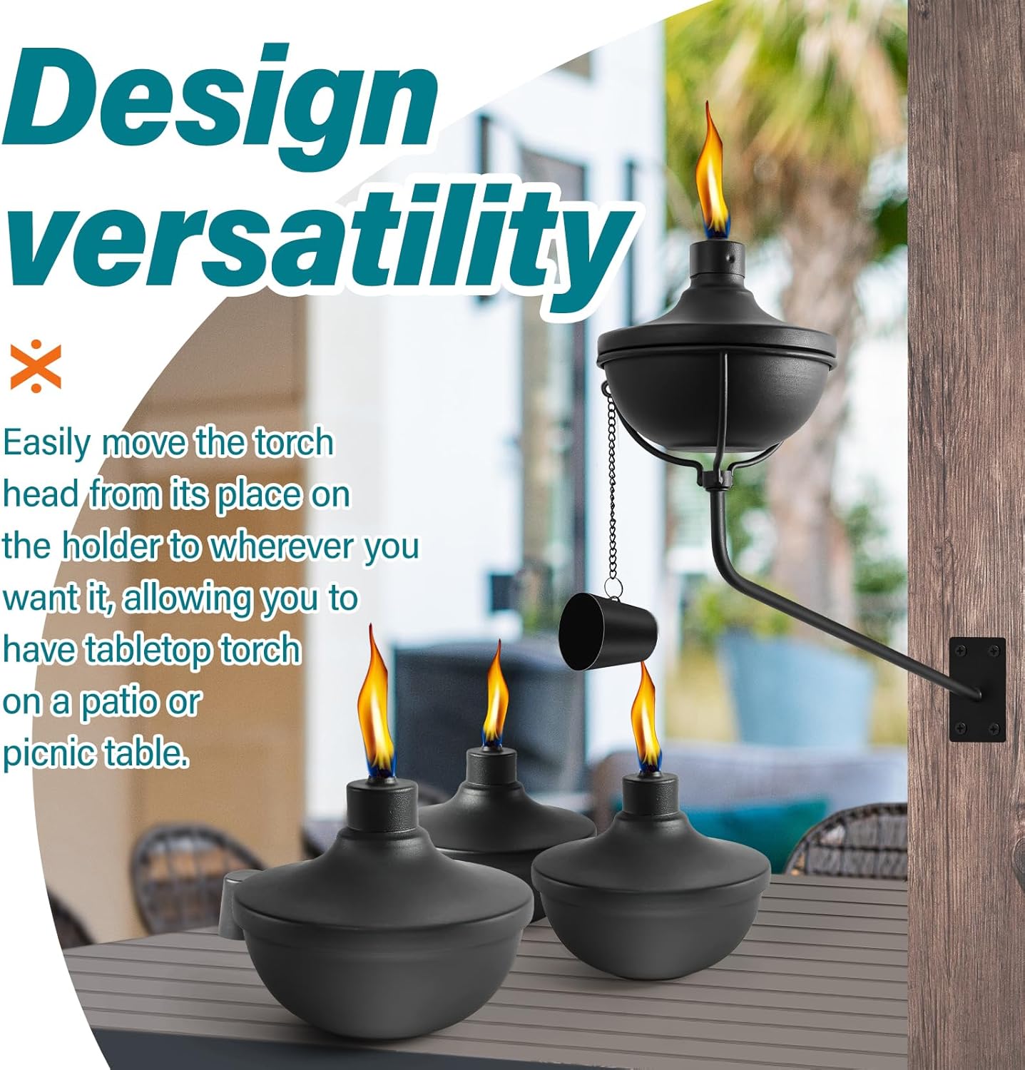 Wall Mounted Citronella Torches Set of 6, 24 oz Garden Torches for Outside, Refillable Flame Light Torch, Outdoor Metal Torch for Yard, Patio, Deck, Garden, Party, Landscape