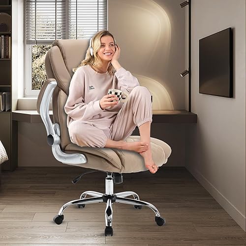 Miniatura 9 de REFICCER Silla de oficina ejecutiva de cuero, sillas de escritorio ergonómicas de oficina con respaldo alto con ruedas, sillas giratorias de gestión