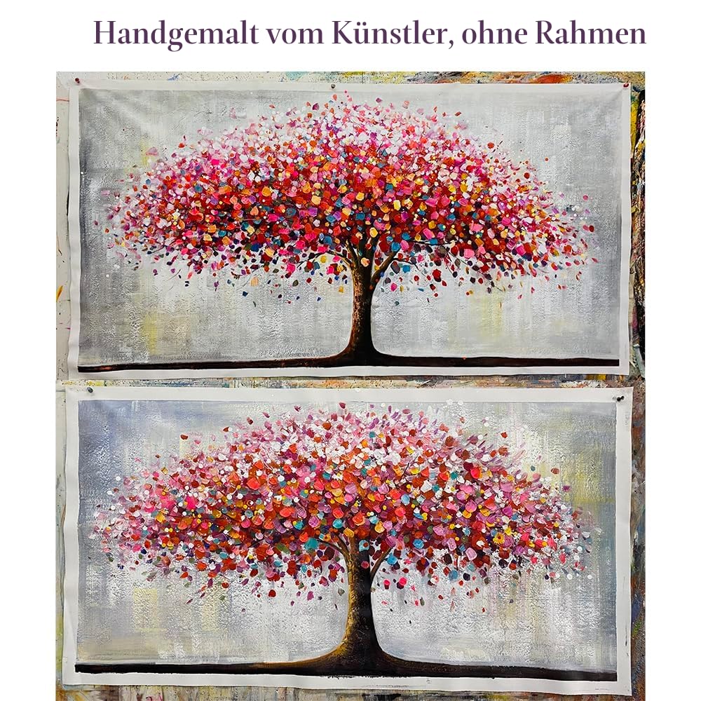 Mintura Handgemaltes Ölgemälde auf Leinwand großer roter Baum 70 x 140 cm
