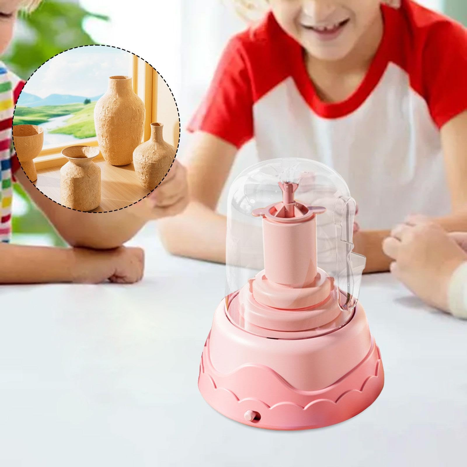 Tour de Potier Électrique pour Enfants Débutants Kit Créatif Poterie Argile Outils Peinture Sculpture Conception Portable Manipulation Confortable Ada, Rose
