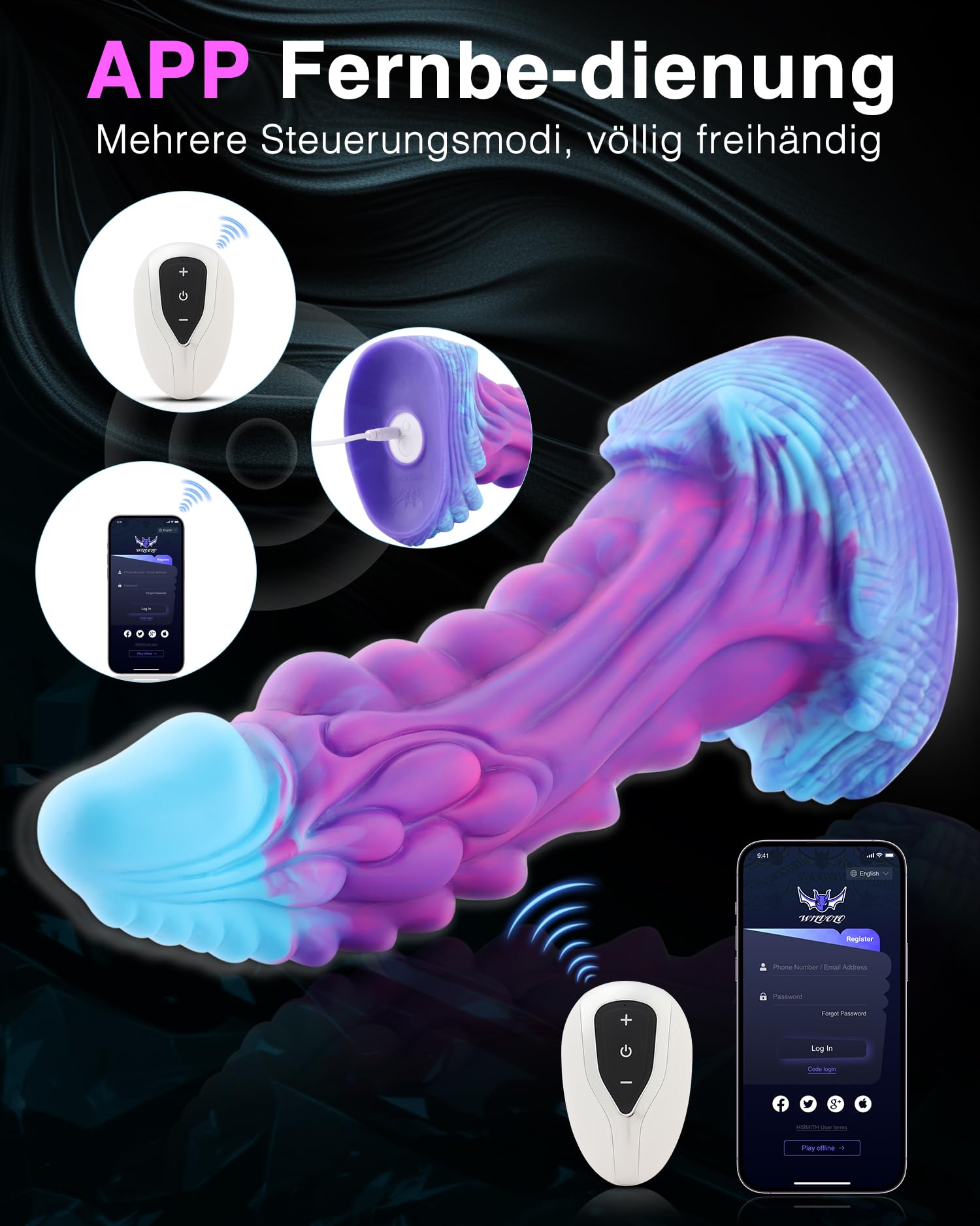 Wildolo 8.3 Fantasy Silikondildo, 10 Vibrationsmodi mit App-Steuerung, starker Saugnapf, Sexspielzeug für Erwachsene