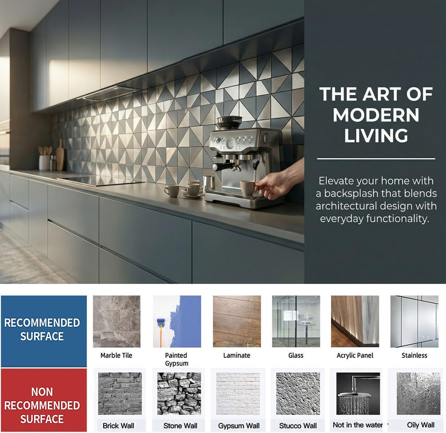 14pcs Peel and Stick Aluminum Mosaic Wall Stickers, Grey image 2