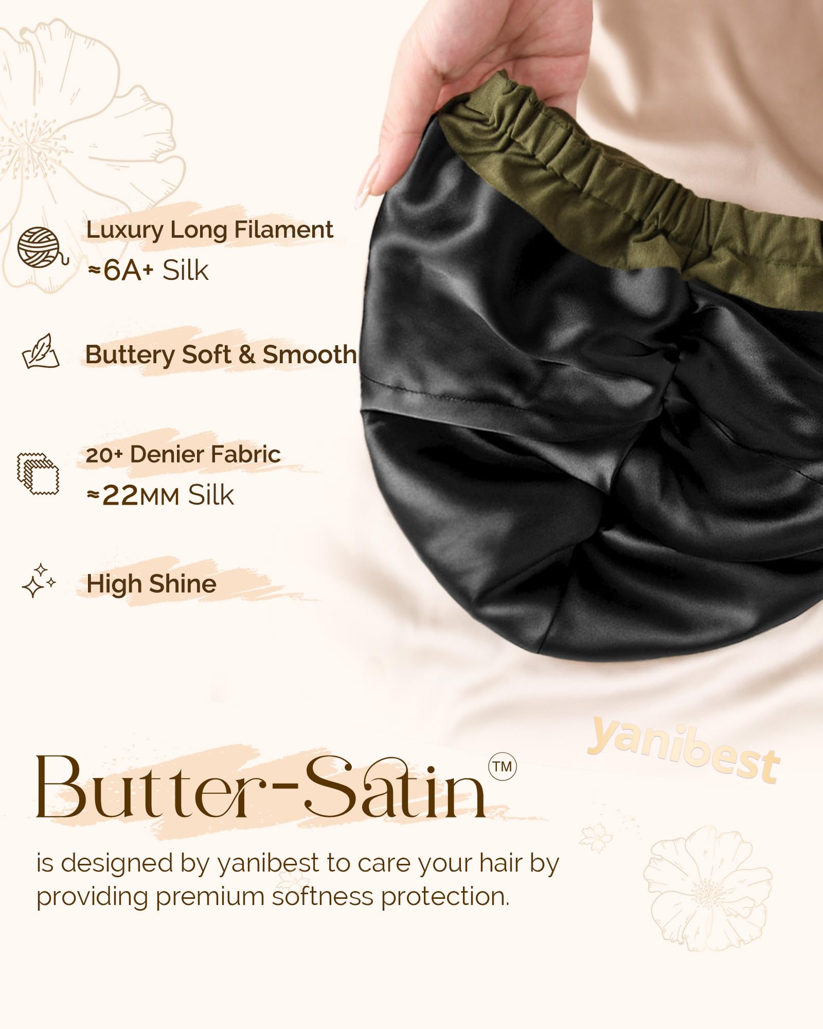 YANIBEST Satin Lined Hair Bonnet for Sleeping Silk Turban, Hair Wrap Chemo Headwear for Women Natural Curly Hair - Image 4