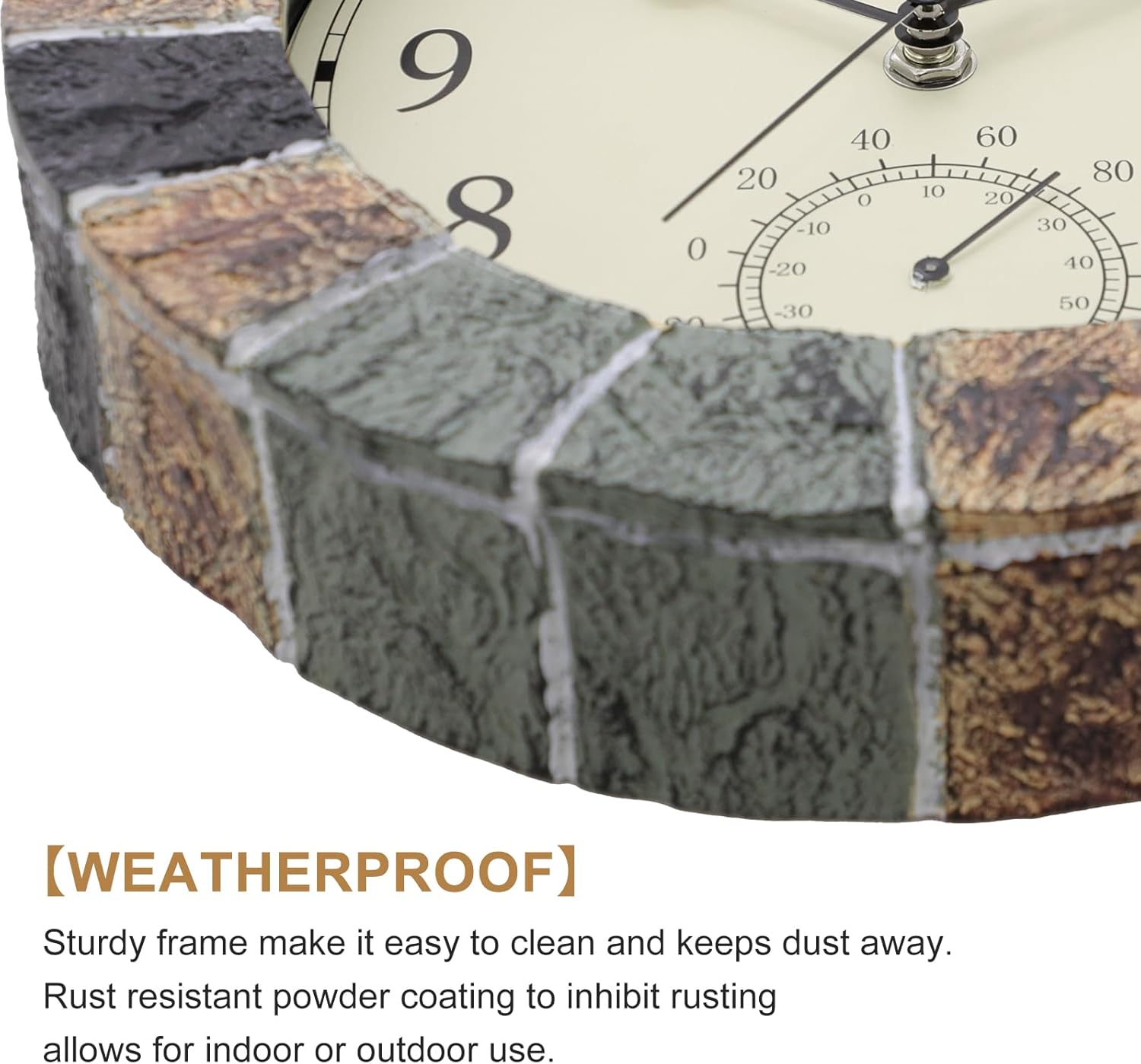 eYotto 10 Inch Small Indoor/Outdoor Waterproof Wall Clock with Thermometer Silent Non-Ticking Battery Operated Wall Clocks Weatherproof for Patio, Pool, Garden, Lanai, Fence, Porch, Deck, Bathroom