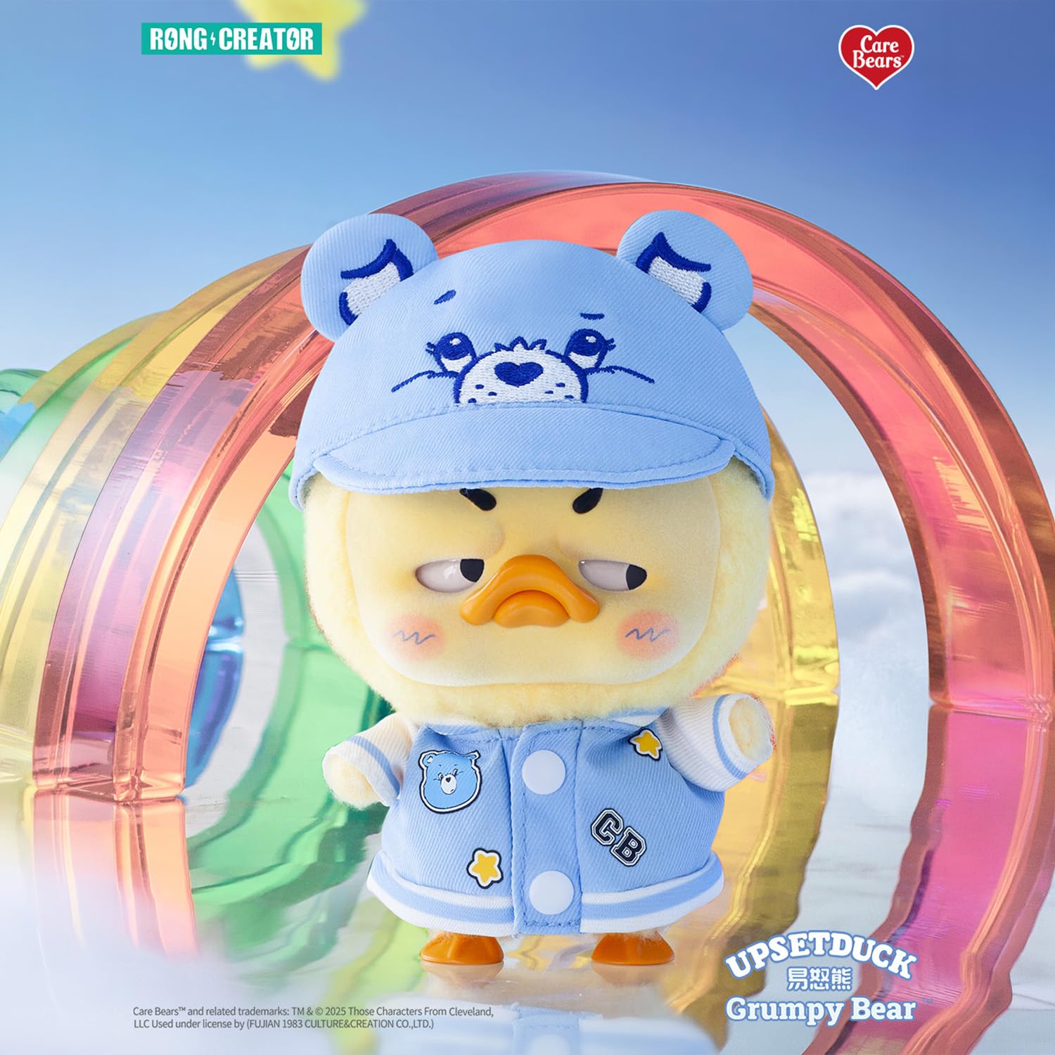 Upsetduck Care Bears Be Rainbow z wisiorkiem - 6 do kolekcjonowania (+1 tajemnicy) - Różne style - figurka z pluszową wściekłą kaczką. Oryginalny pomysł na prezent, oficjalny produkt, 14 lat.