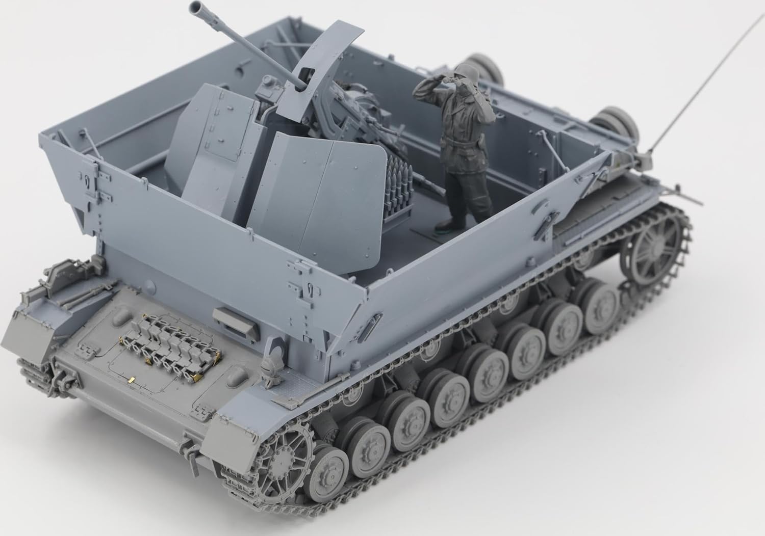 Assembled Mobelwagen model showing interior details and open armored plates