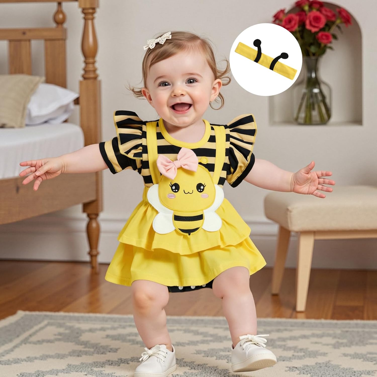 Baby Girl Summer Outfits Bear Short Sleeve One-Piece Jumpsuit With Headband Set Newborn Infant Girl Clothes - Image 2