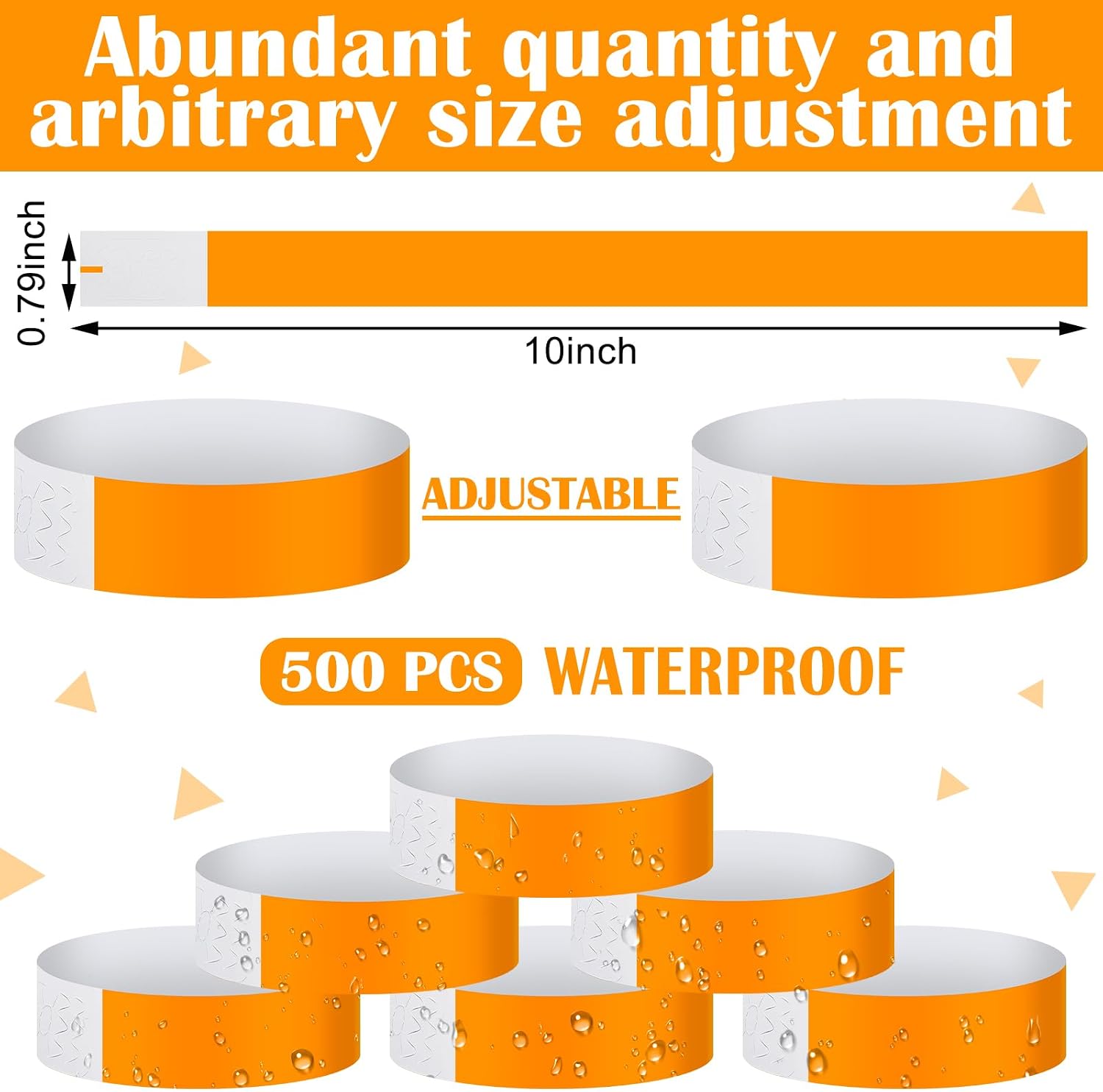 Epakh 500 Pcs Neon Wristbands - Waterproof, Lightweight, Adhesive for Events & Parties (Orange) image 2