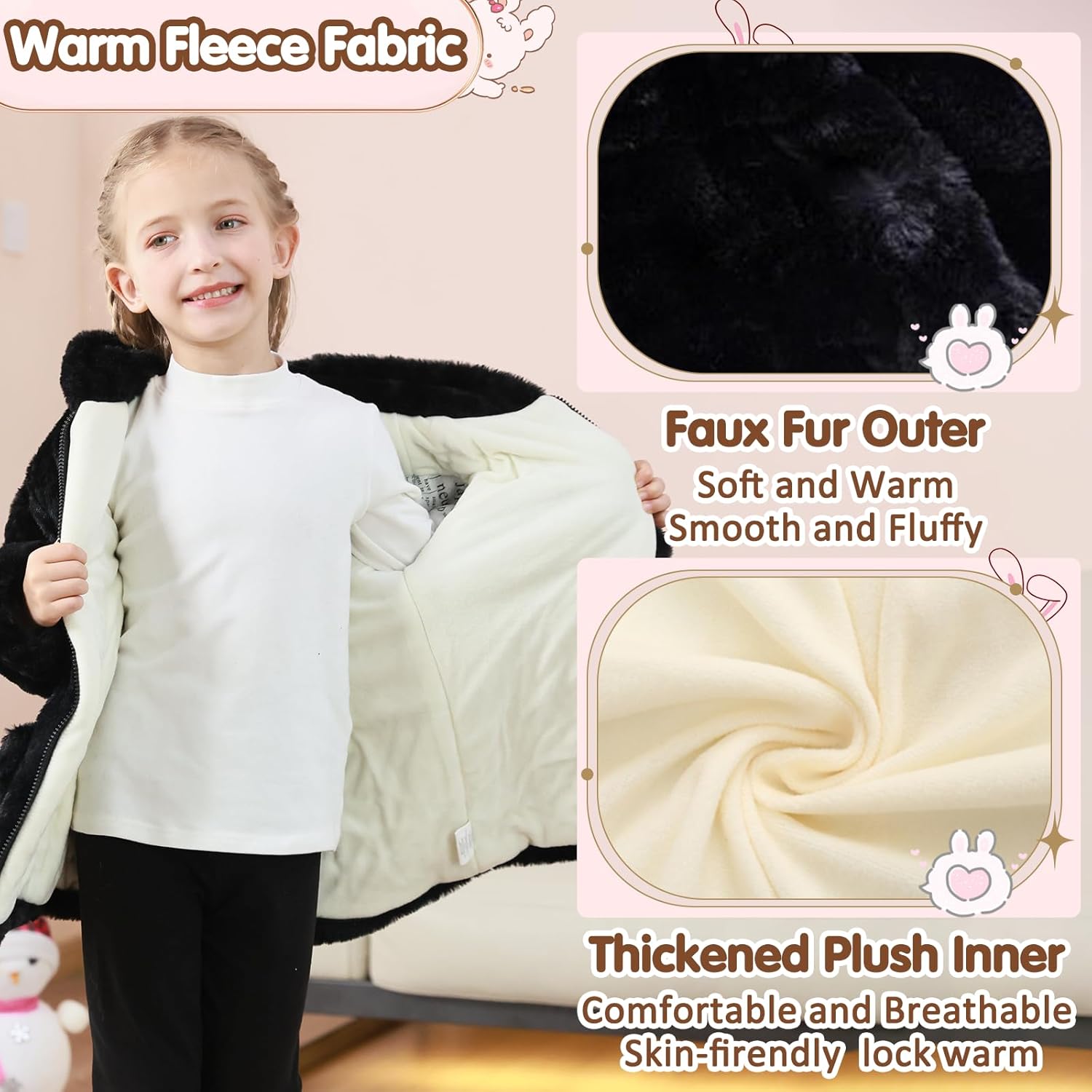UVIPC Toddler Girls Winter Coat Fleece Jacket Overcoat Kids Faux Fur Hooded Outwear Clothes Warm Thicken 1-8 Years - Image 3