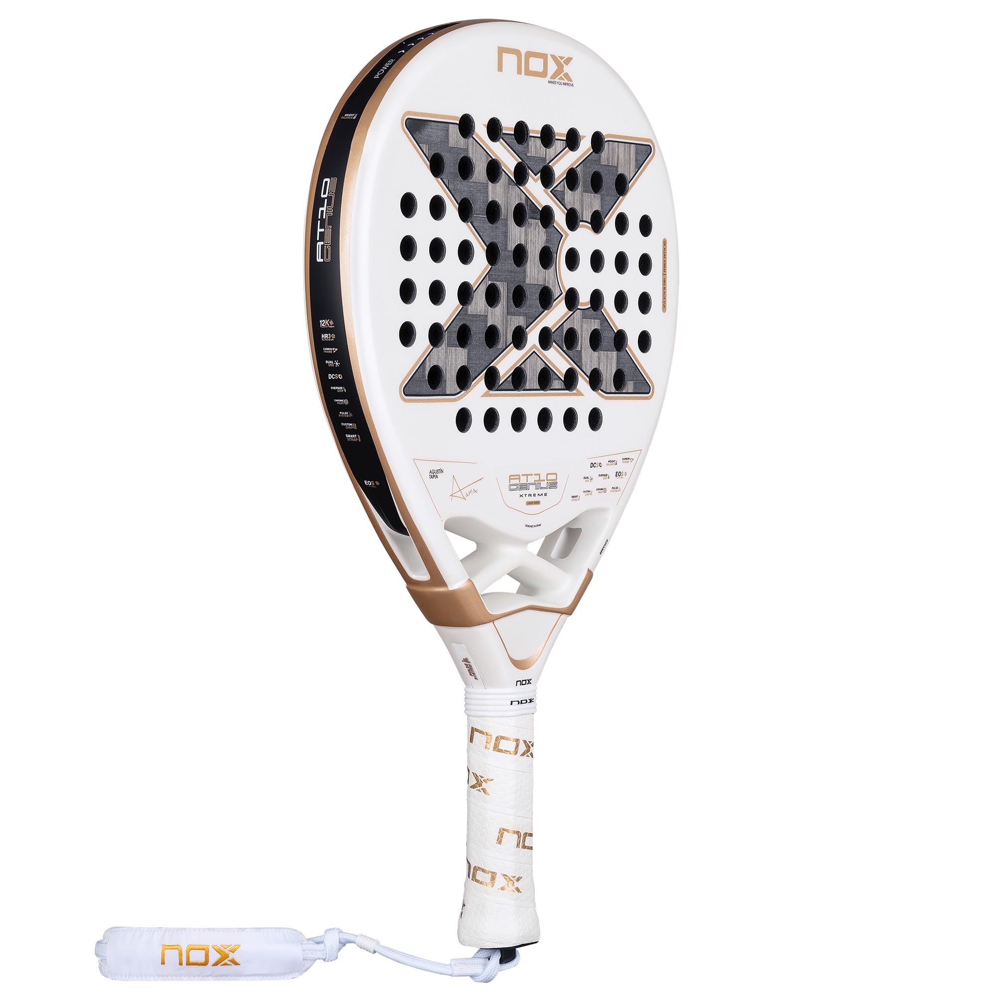 NOX Racchetta da padel AT10 Genius 12K Alum Xtrem 2026 | Agustin Tapia Teardrop Pala Padel | Sistema di bilanciamento del peso, 12K Alum Carbon Face, HR3 Black Eva | EOS Tunnel Agility, impugnatura