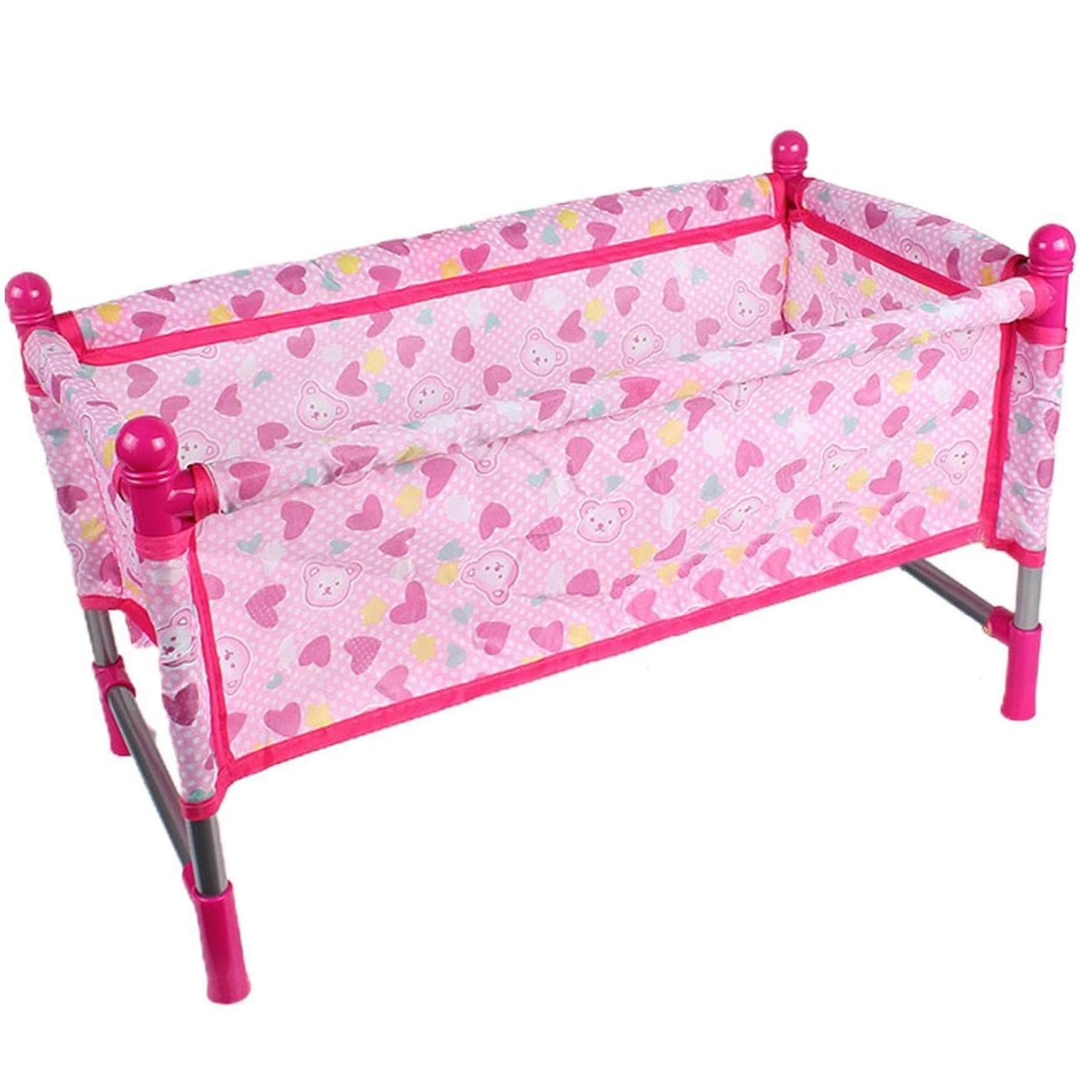 Baby Doll Crib Easy to Install Doll Crib Strong Plastic ＆ Fabric Baby Bed Pretend Play Toys Accessories Gift for Girls 4 Years+ Stroller