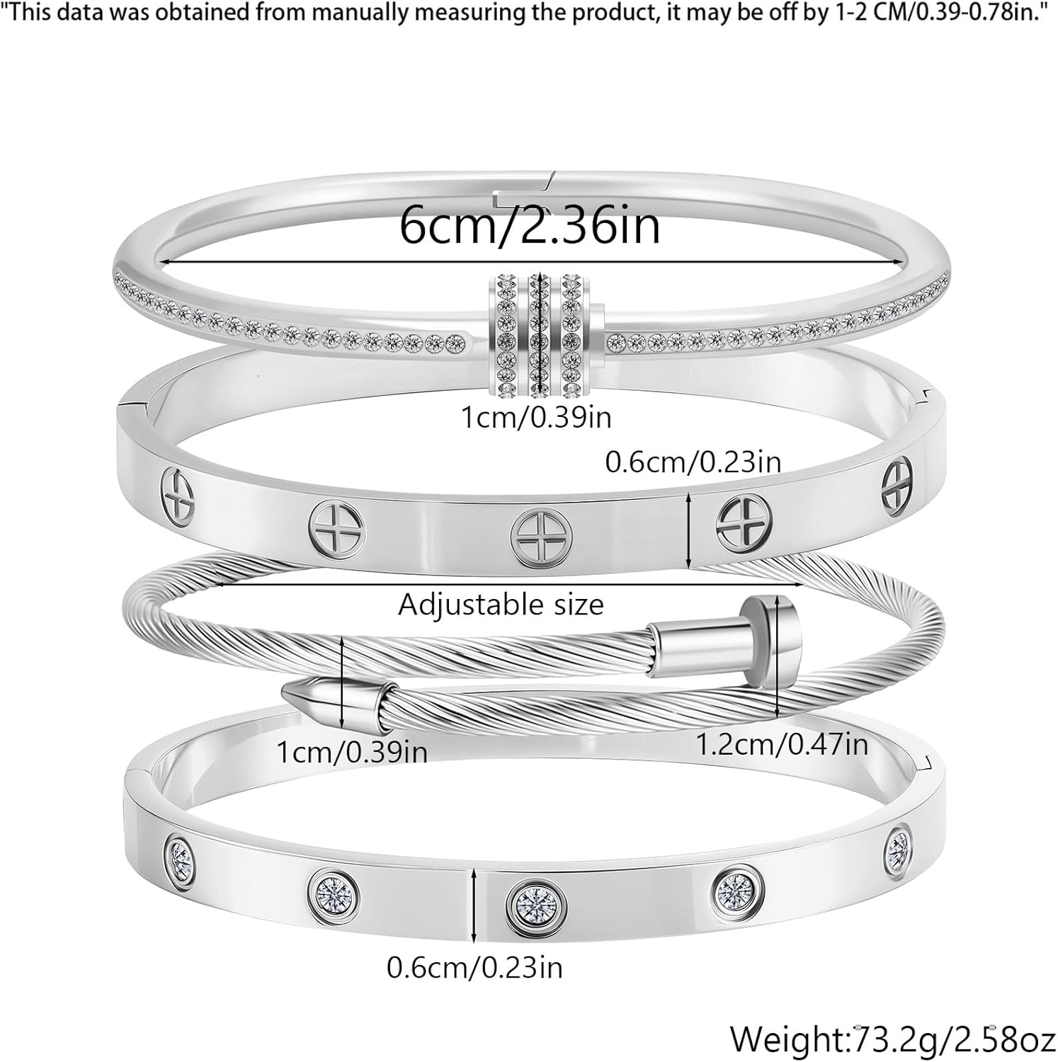 Stainless Steel Bangle Bracelet Set for Women - Silver/Gold Love Bangle Non Tarnish Jewelry with Sparkling Crystal Inlay for Love Gifts - Image 5